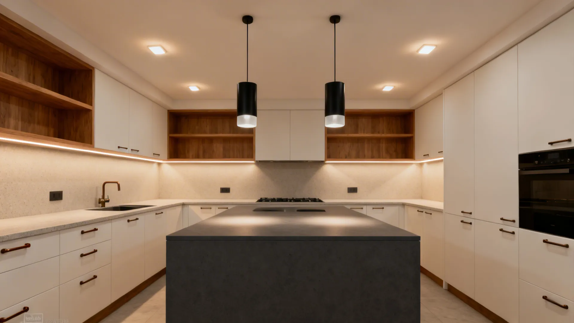 Compact L-Shaped Layout with Layered Lighting