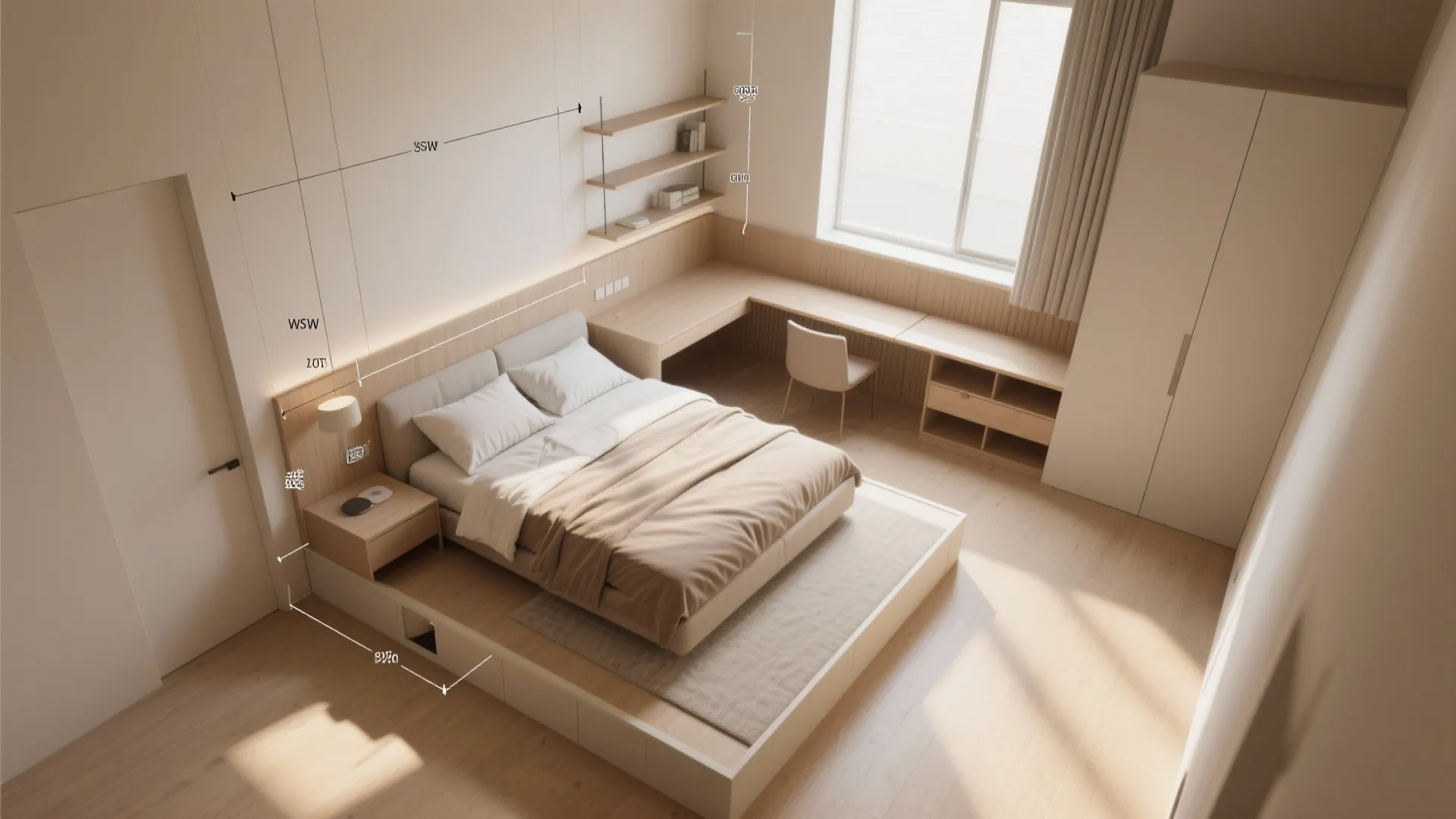 L-shaped furniture layout for flexible zones