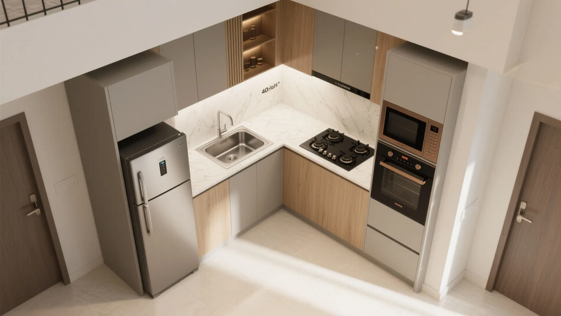 L-shaped small kitchen layout for flow
