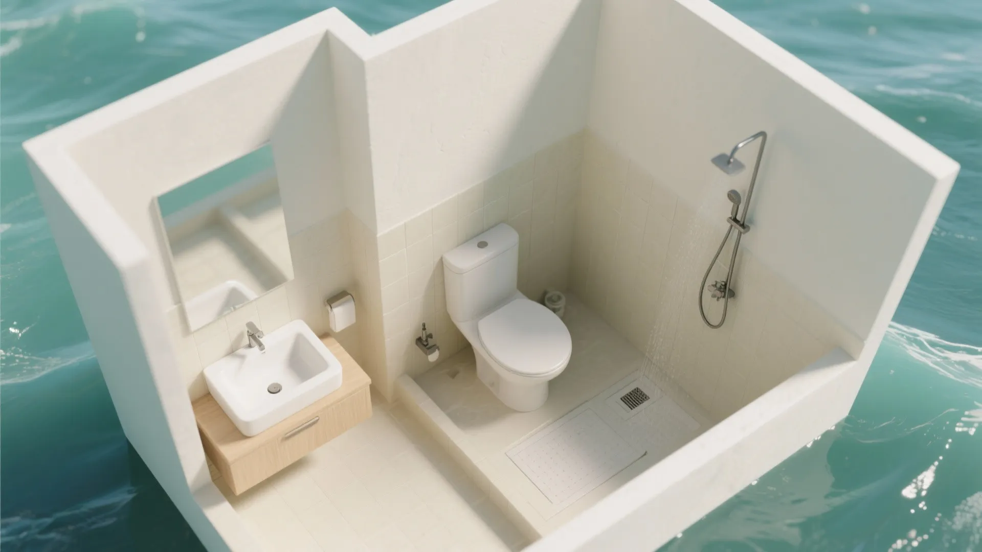 Compact L-Shape Layout with Wall-Mounted Fixtures