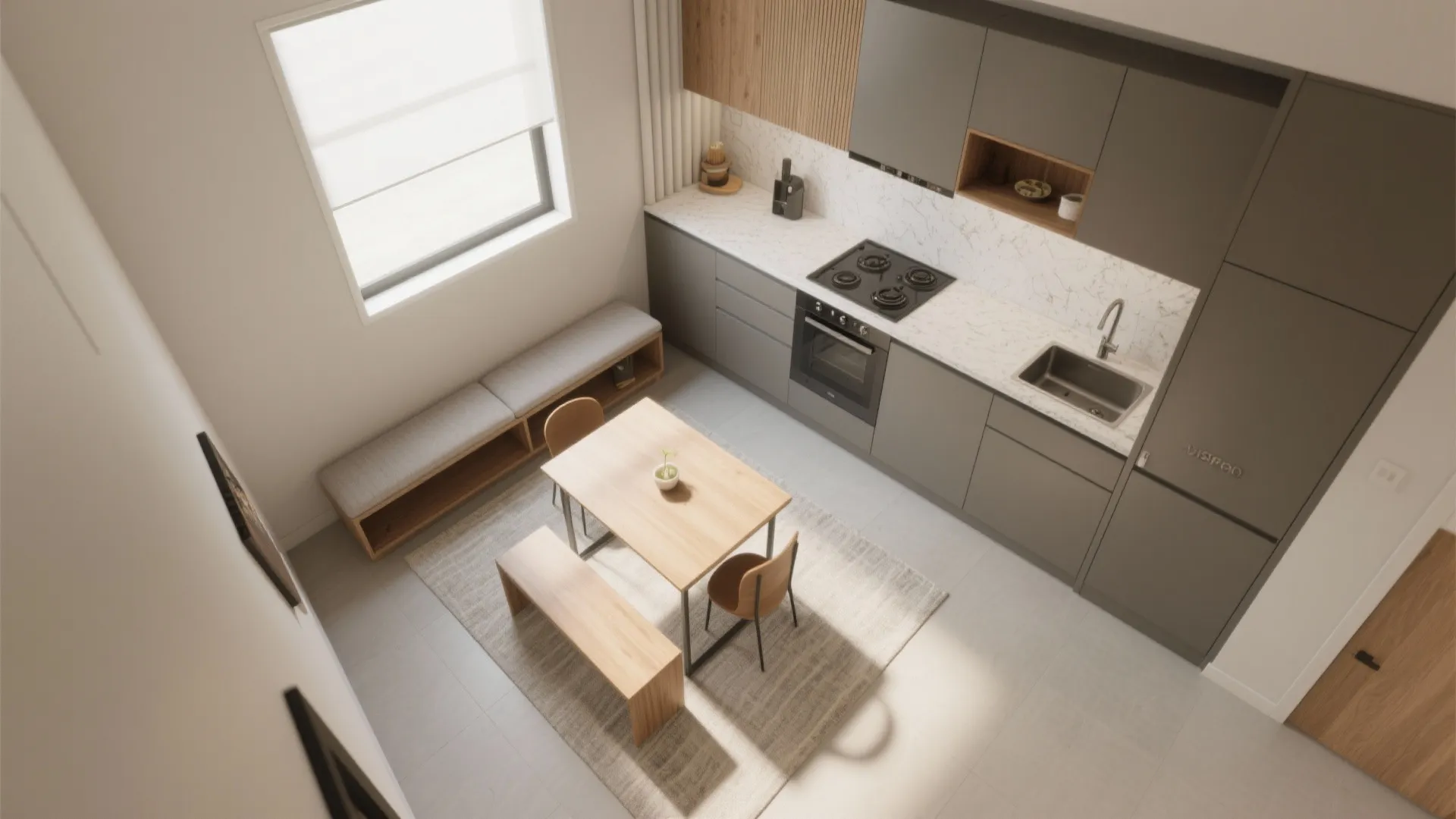 L-shaped small kitchen layout for flow