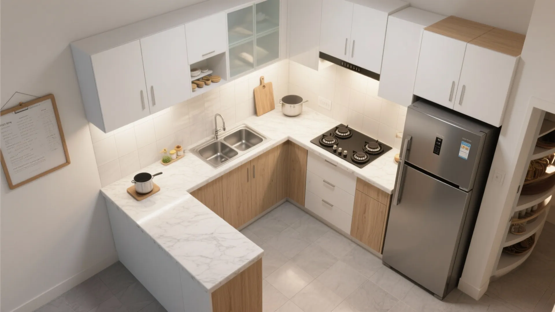 L-shaped kitchen layout for compact footprints