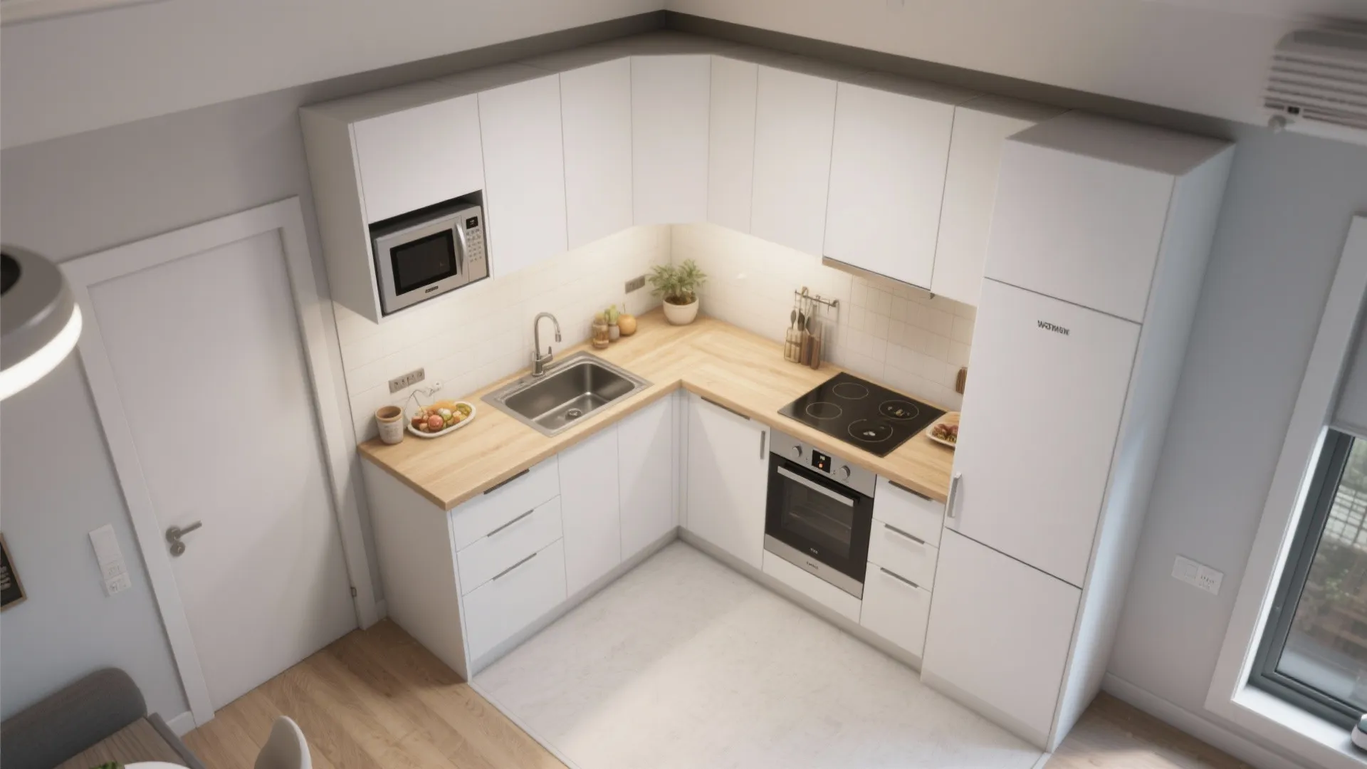 L-Shaped Small Kitchen Layout That Frees Counter Space