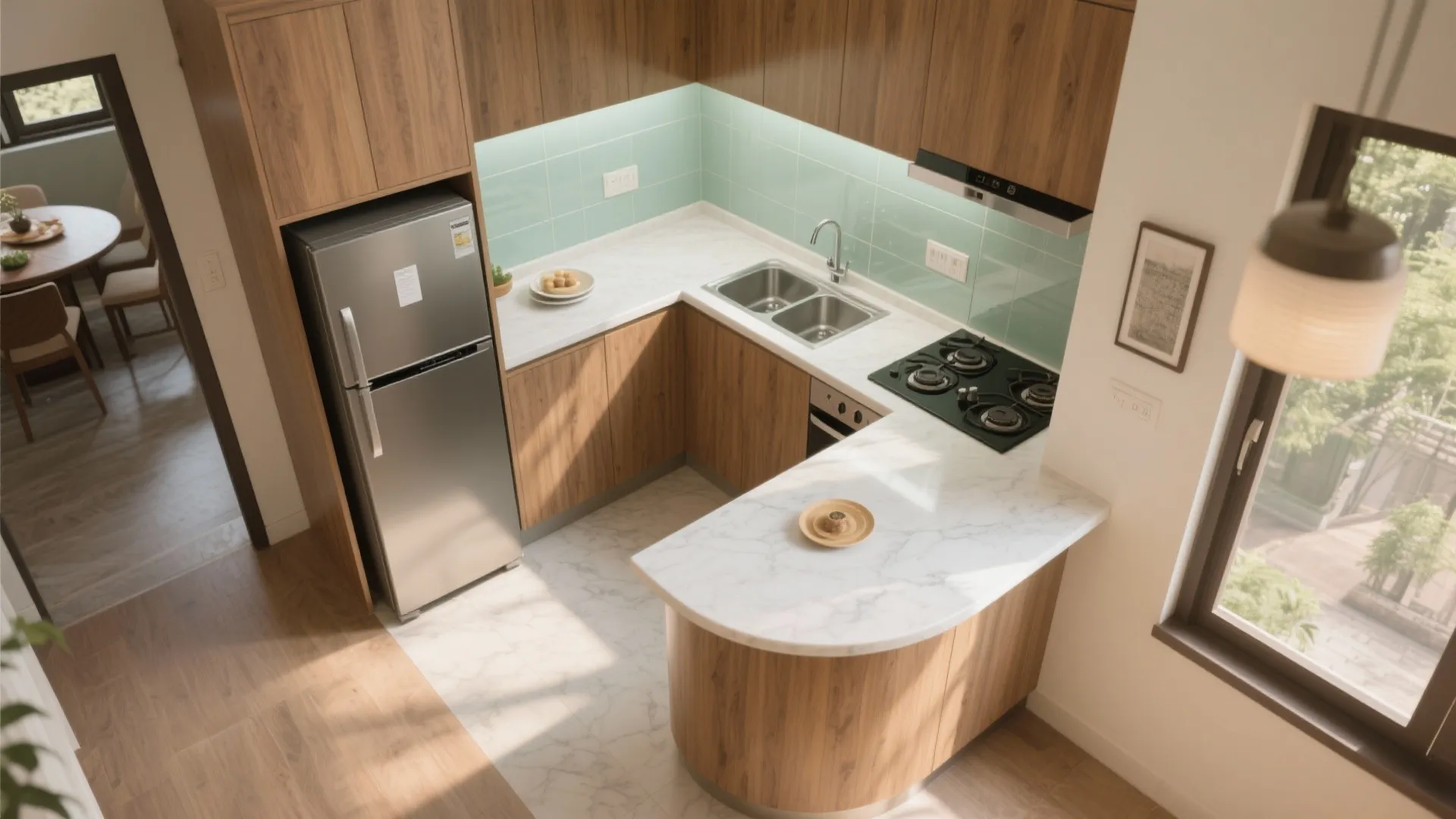 L-shaped small kitchen layout