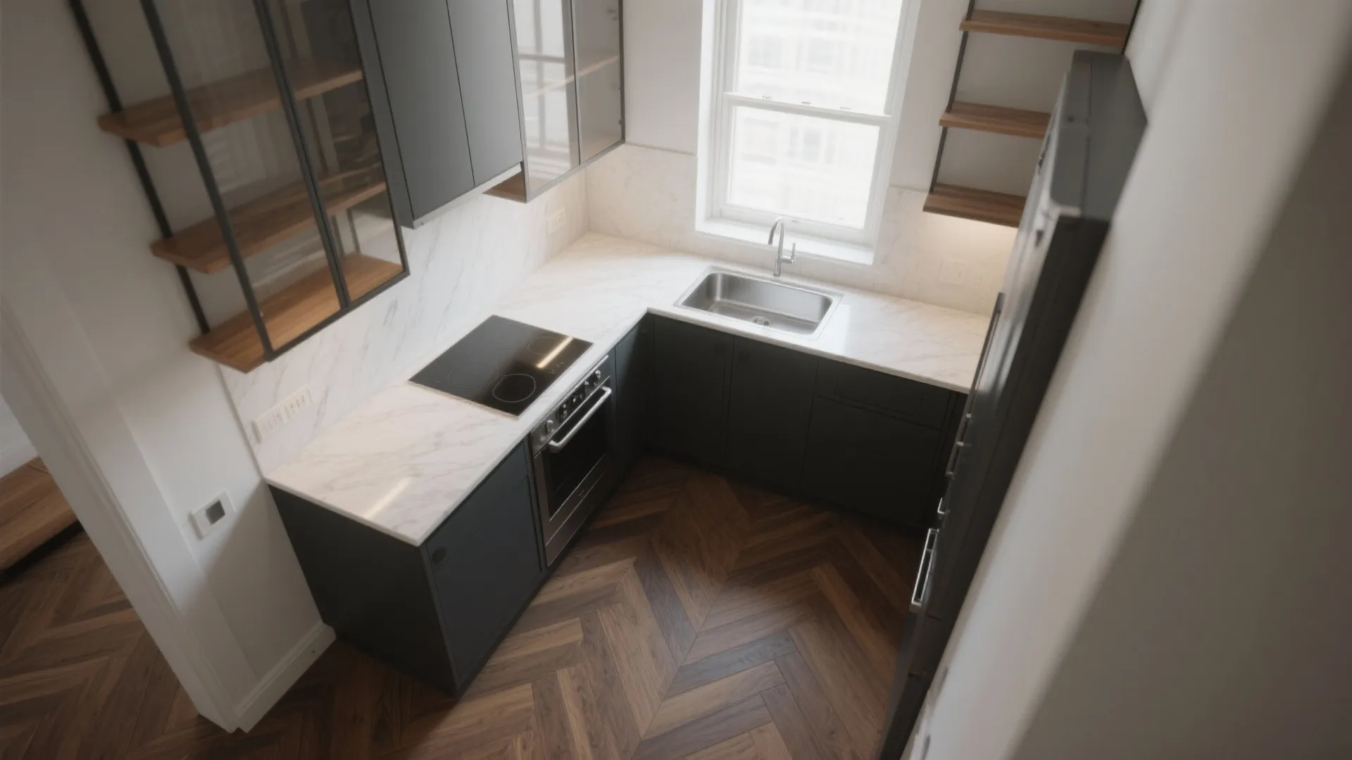 L-shaped small kitchen layout