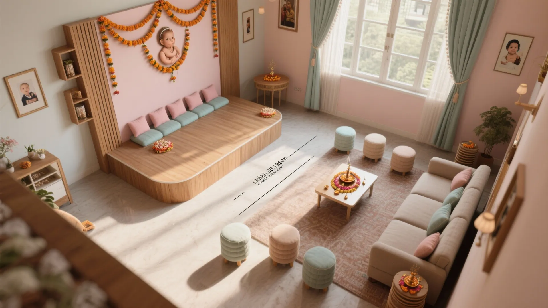 Smart L-Shaped Layout for Stage, Seating, and Ritual Flow