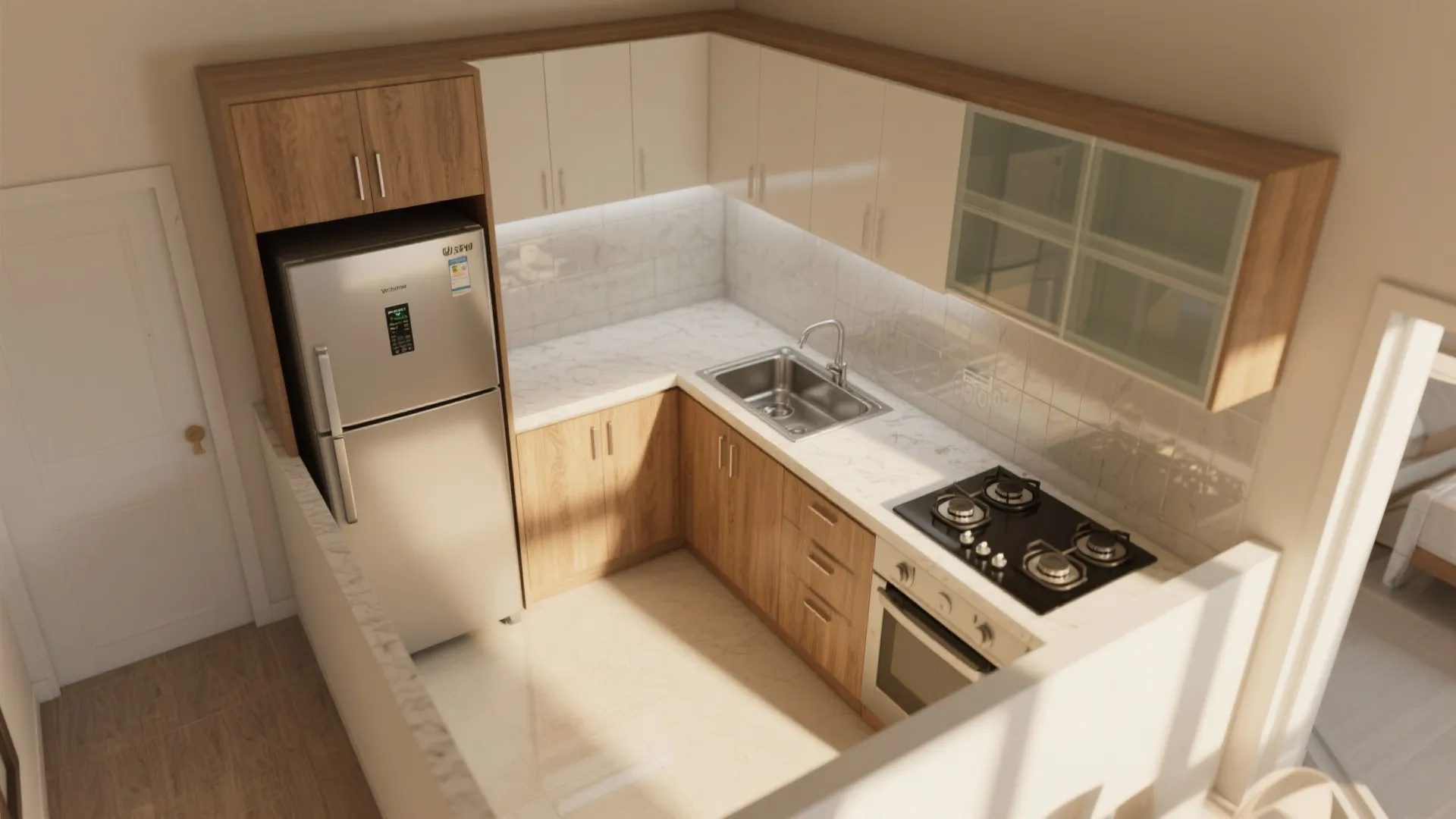 L-Shaped Small Kitchen Layout That Frees Counters