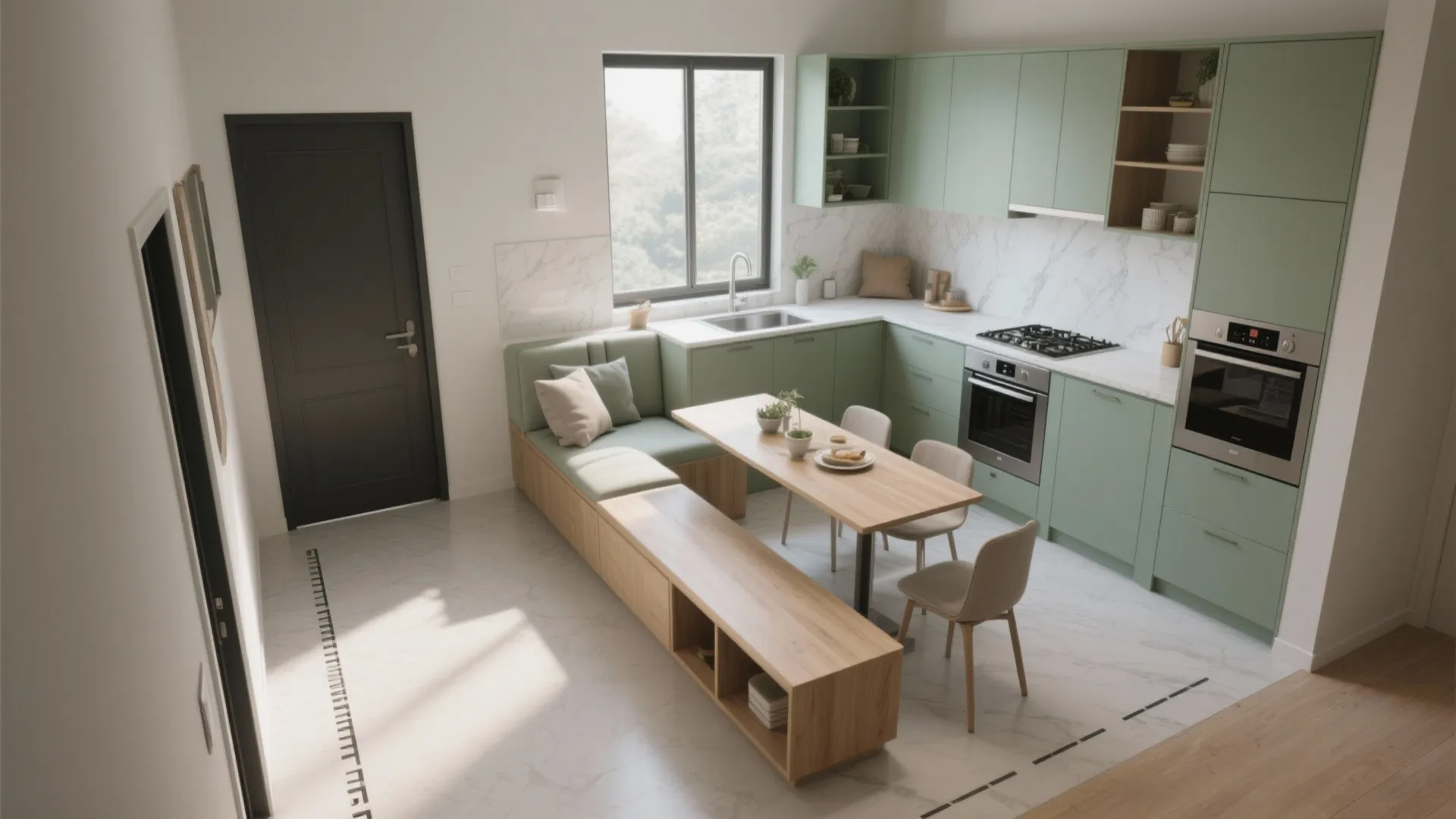 Smart L-shaped layouts with convertible seating