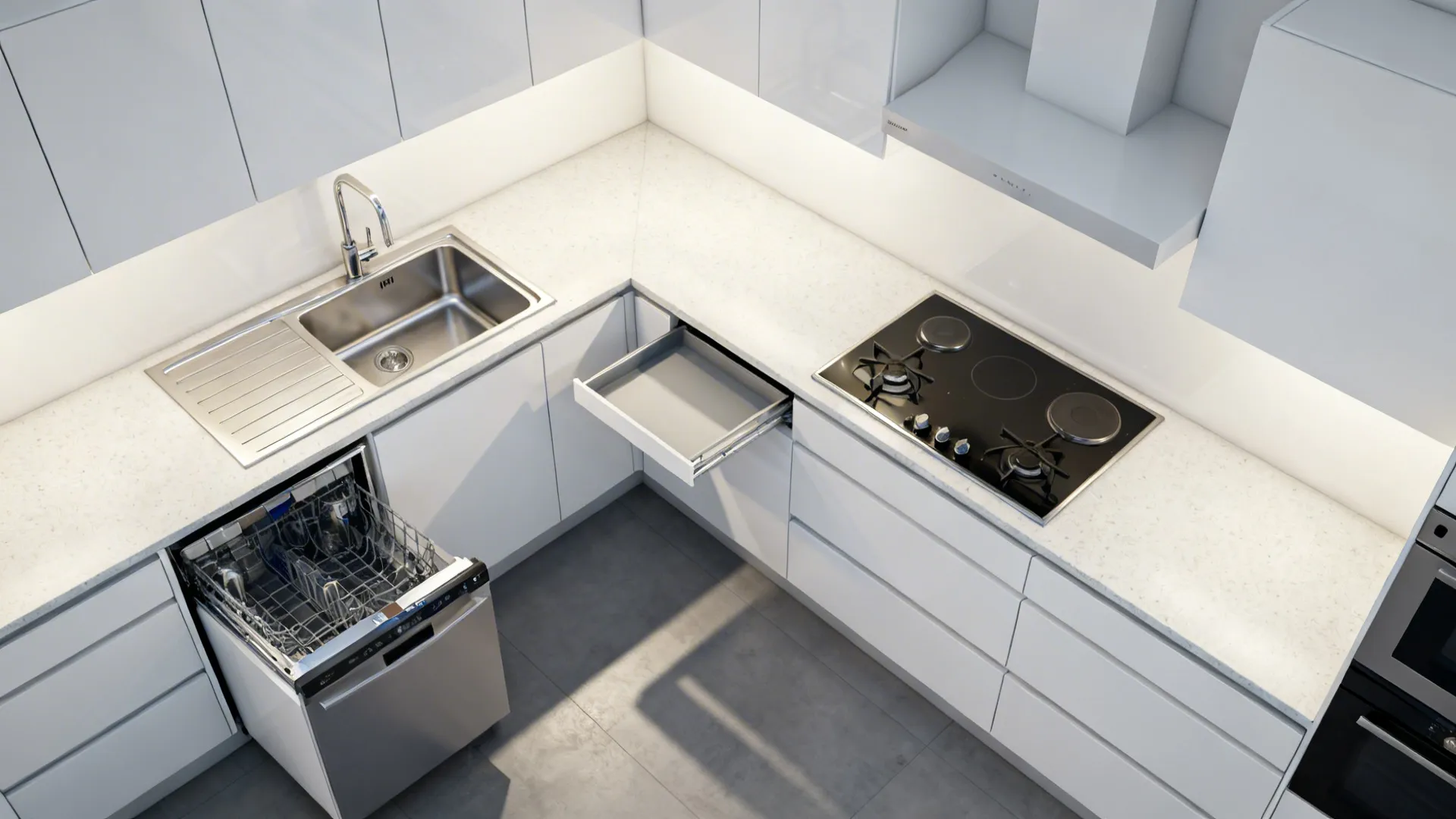 L-Shaped Layout that Frees Counter Space