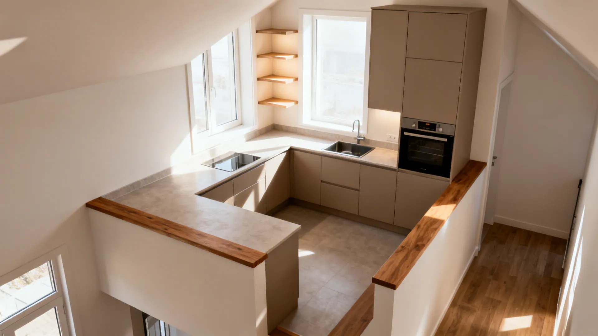 L-shaped layout that frees more counter space