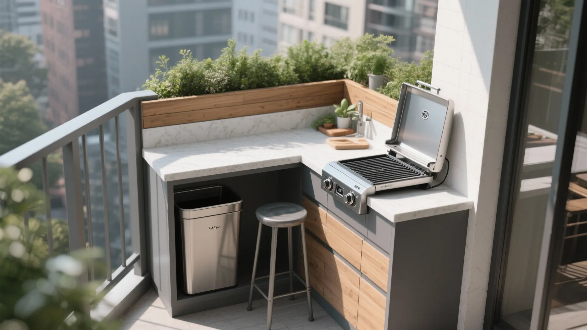 3) L-Shaped Balcony Micro‑Kitchen