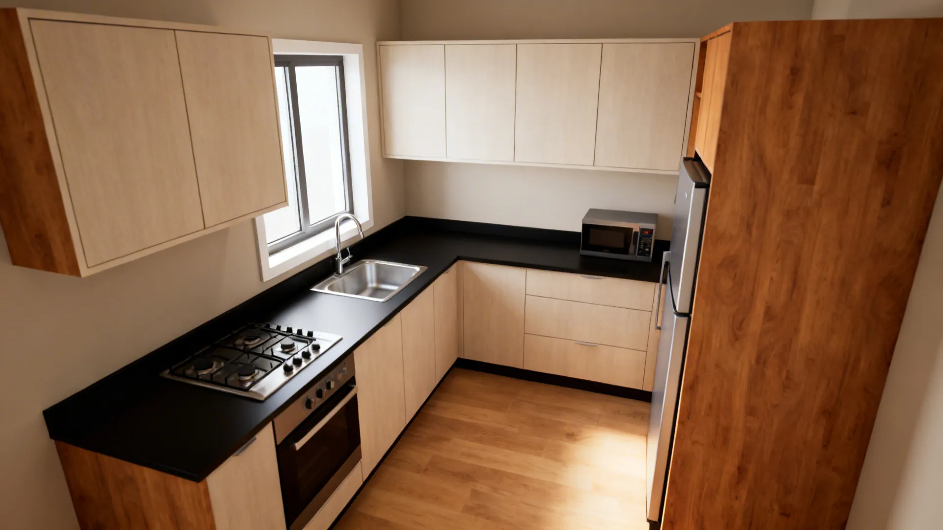 L-Shaped Micro Kitchen with Efficient Work Triangle