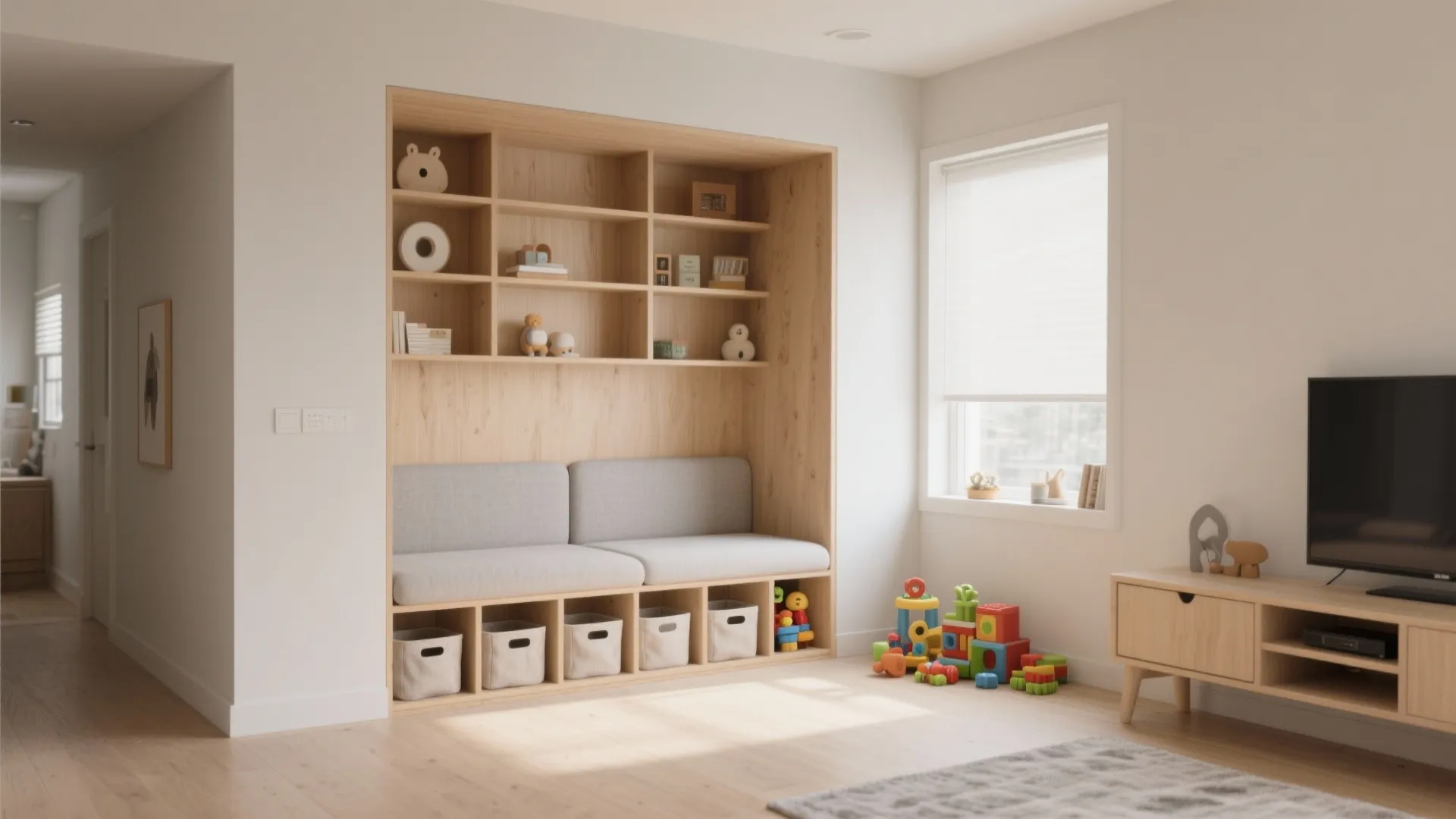 L-shaped mini play nook along the corner