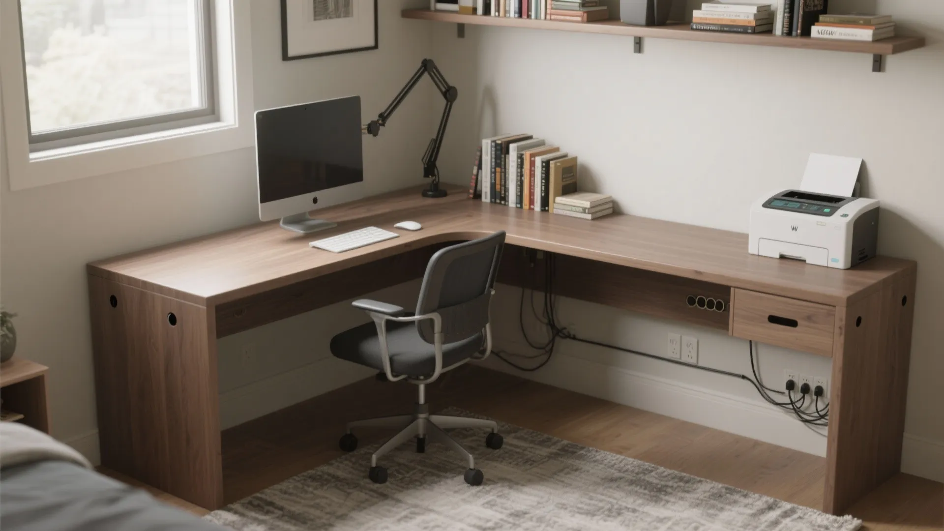 L-Shaped Micro Study Nook in the Living Room