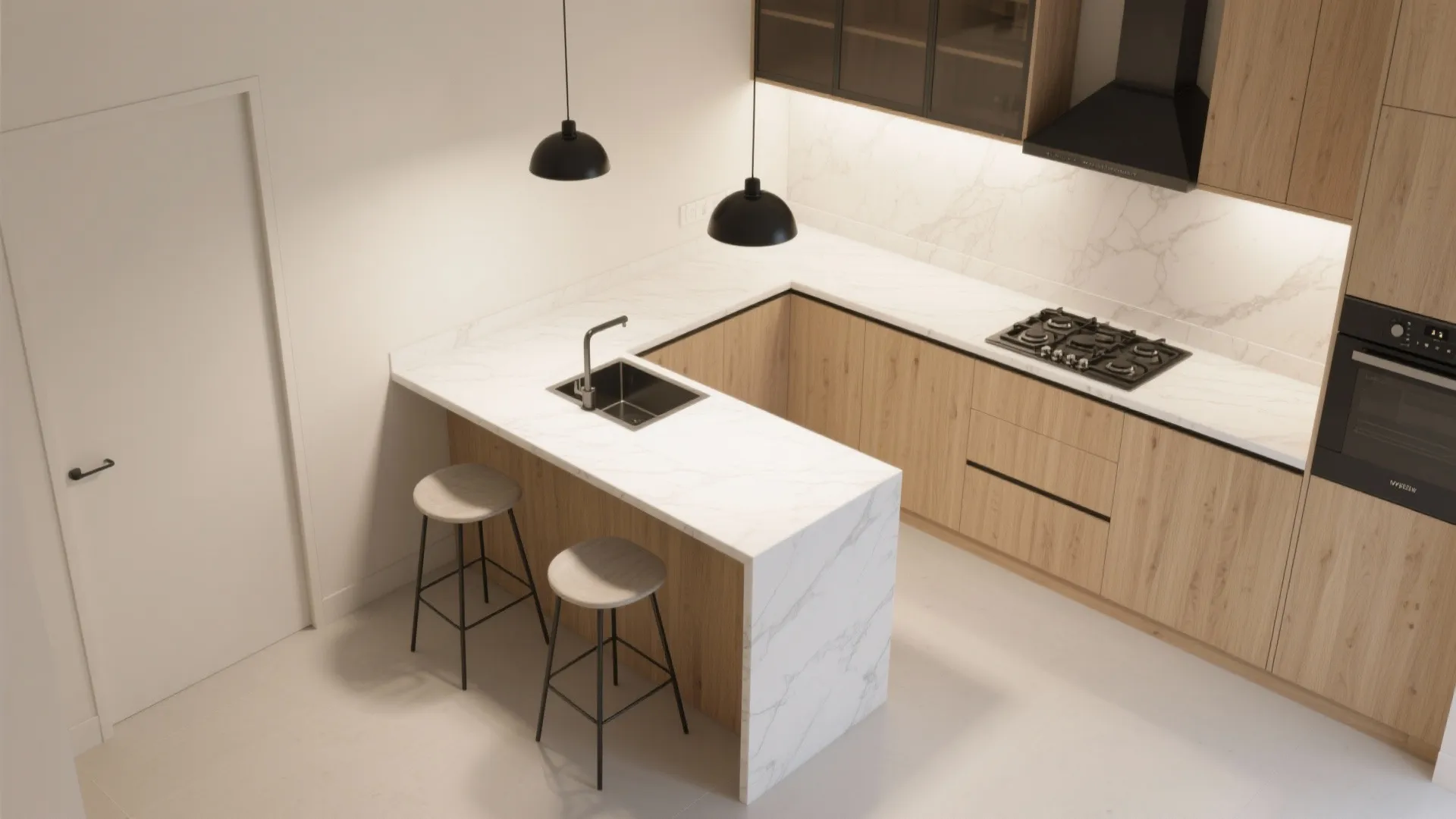 L-Shaped Kitchen with a Compact Peninsula