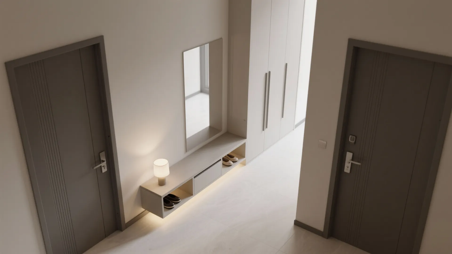 L-Shaped Console + Shoe Cabinet for Tight Halls