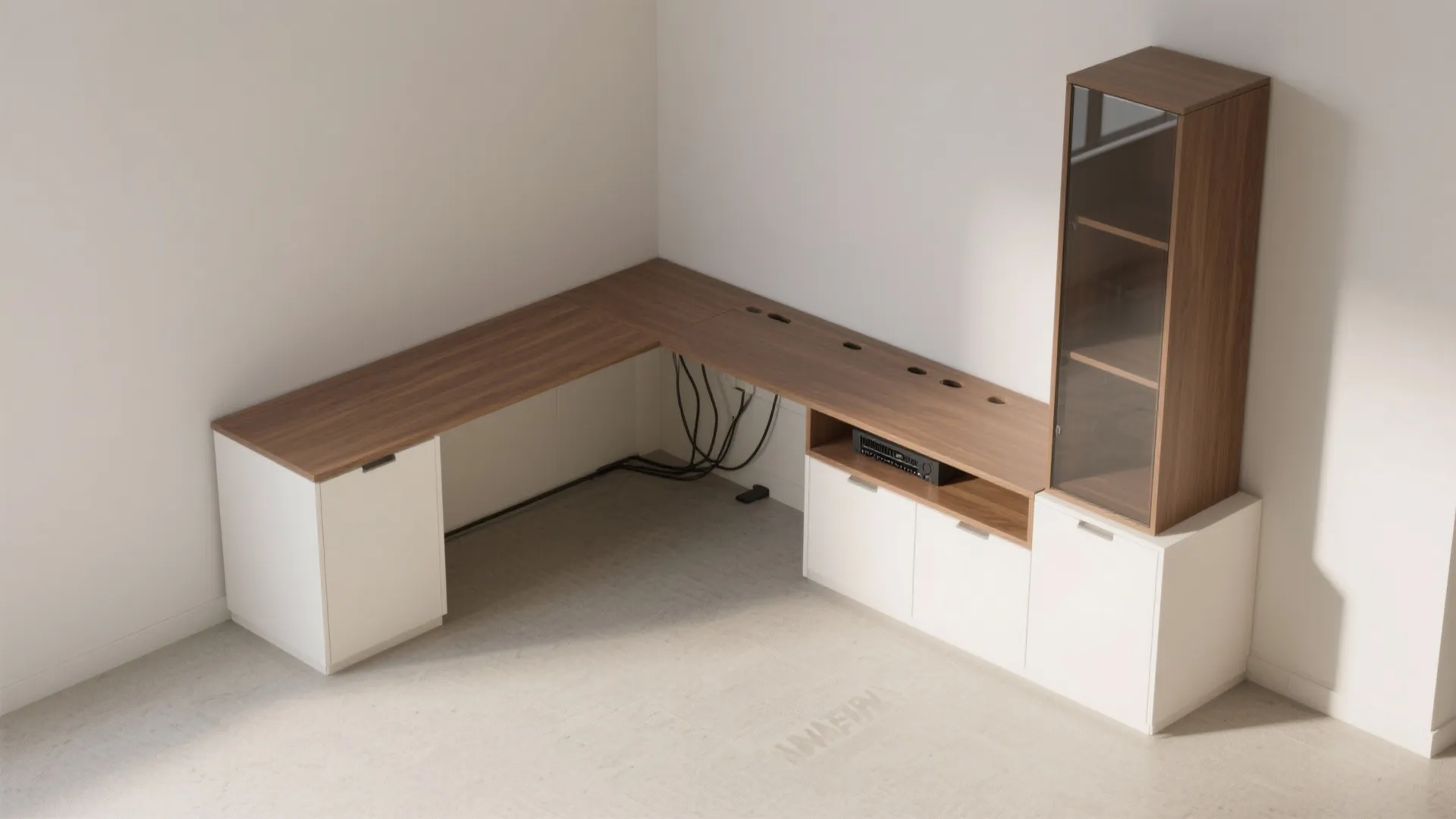 3) L-Shaped Low Console + Tall Side Tower