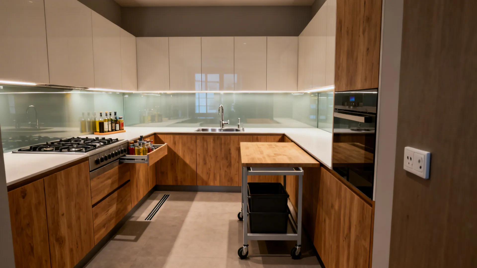 Efficient L-Shape or Straight-Line With a Prep Island Cart