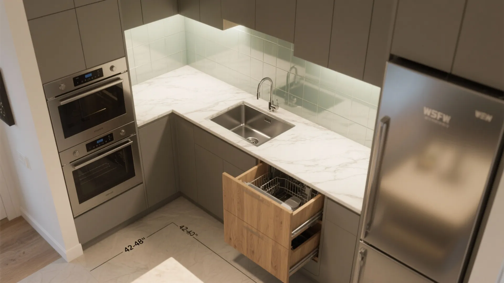 L-shaped prep kitchen for seamless flow