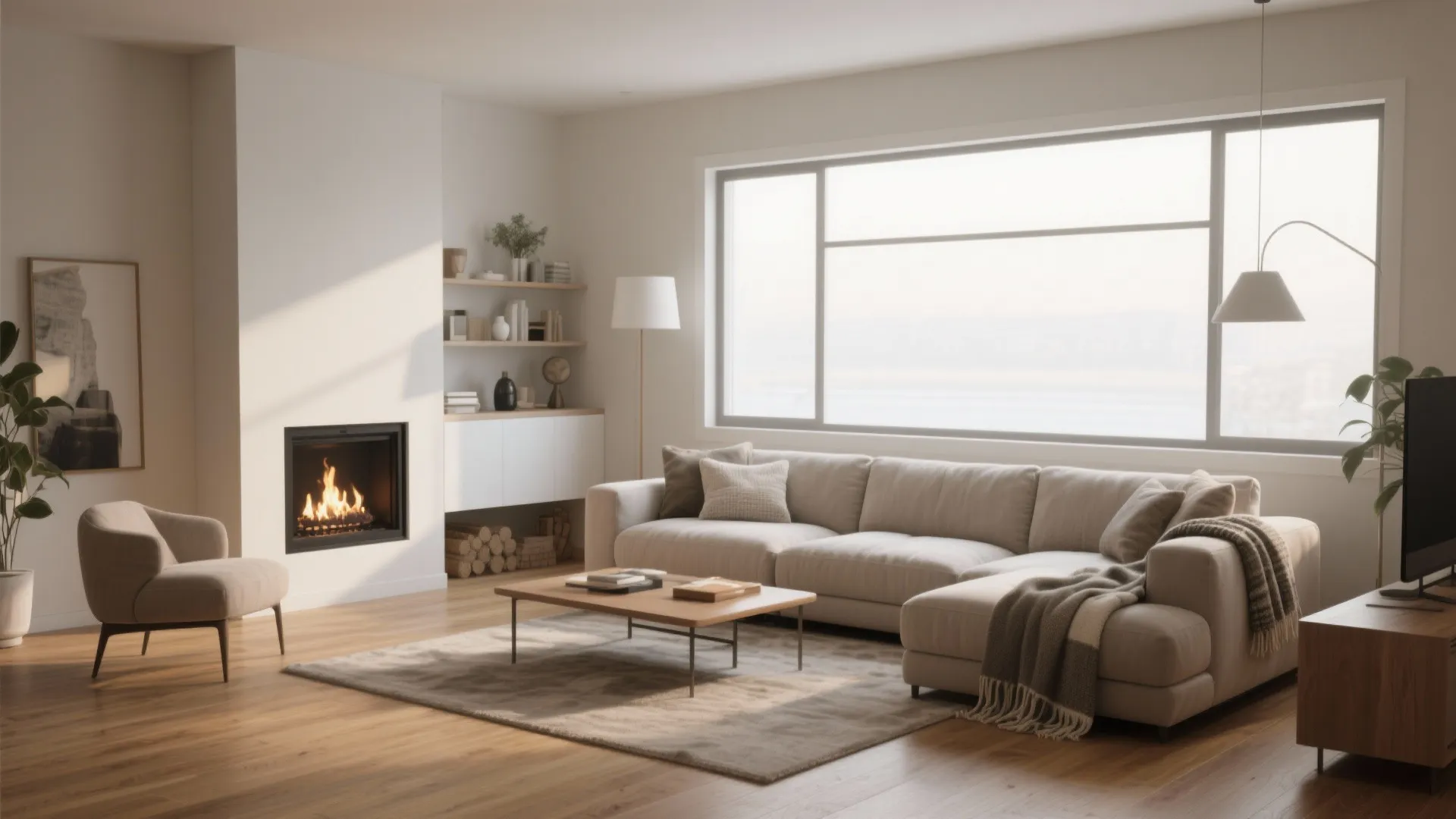 L-Shaped Sectional Facing Fireplace