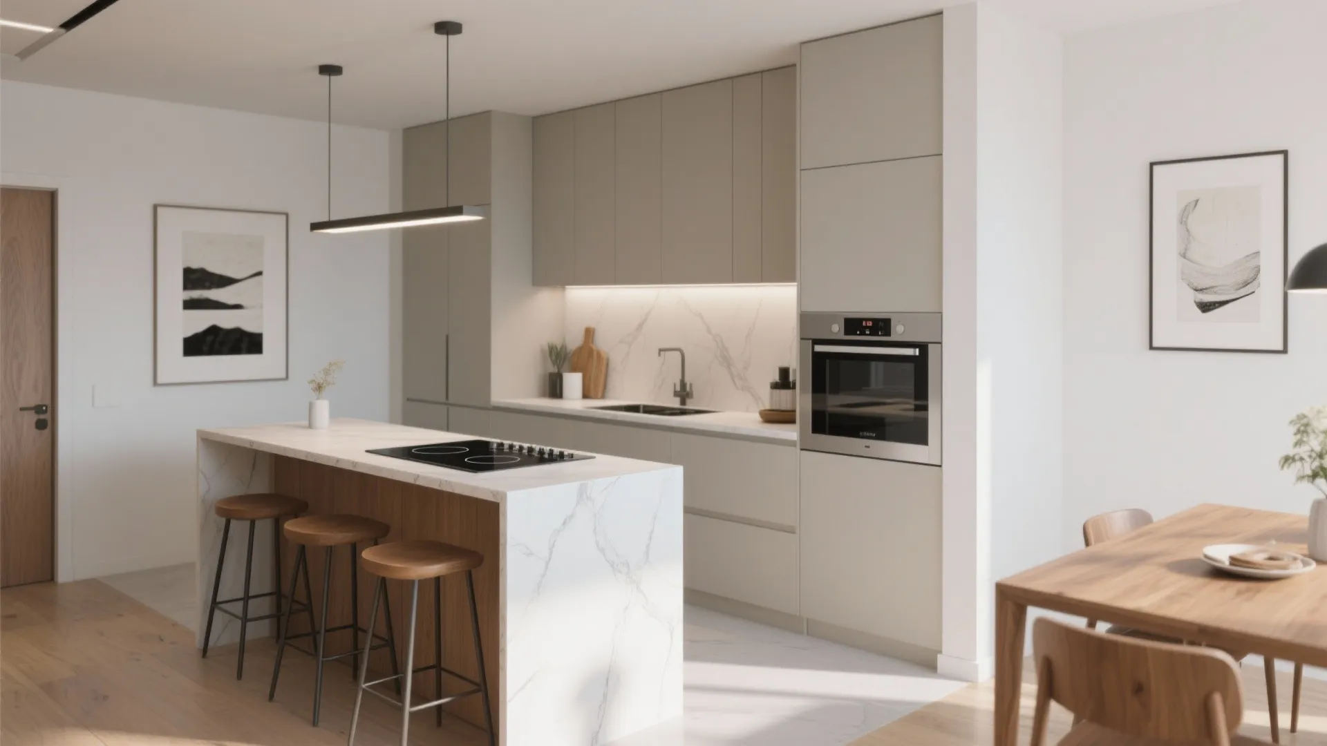 L-shaped layout with a social island