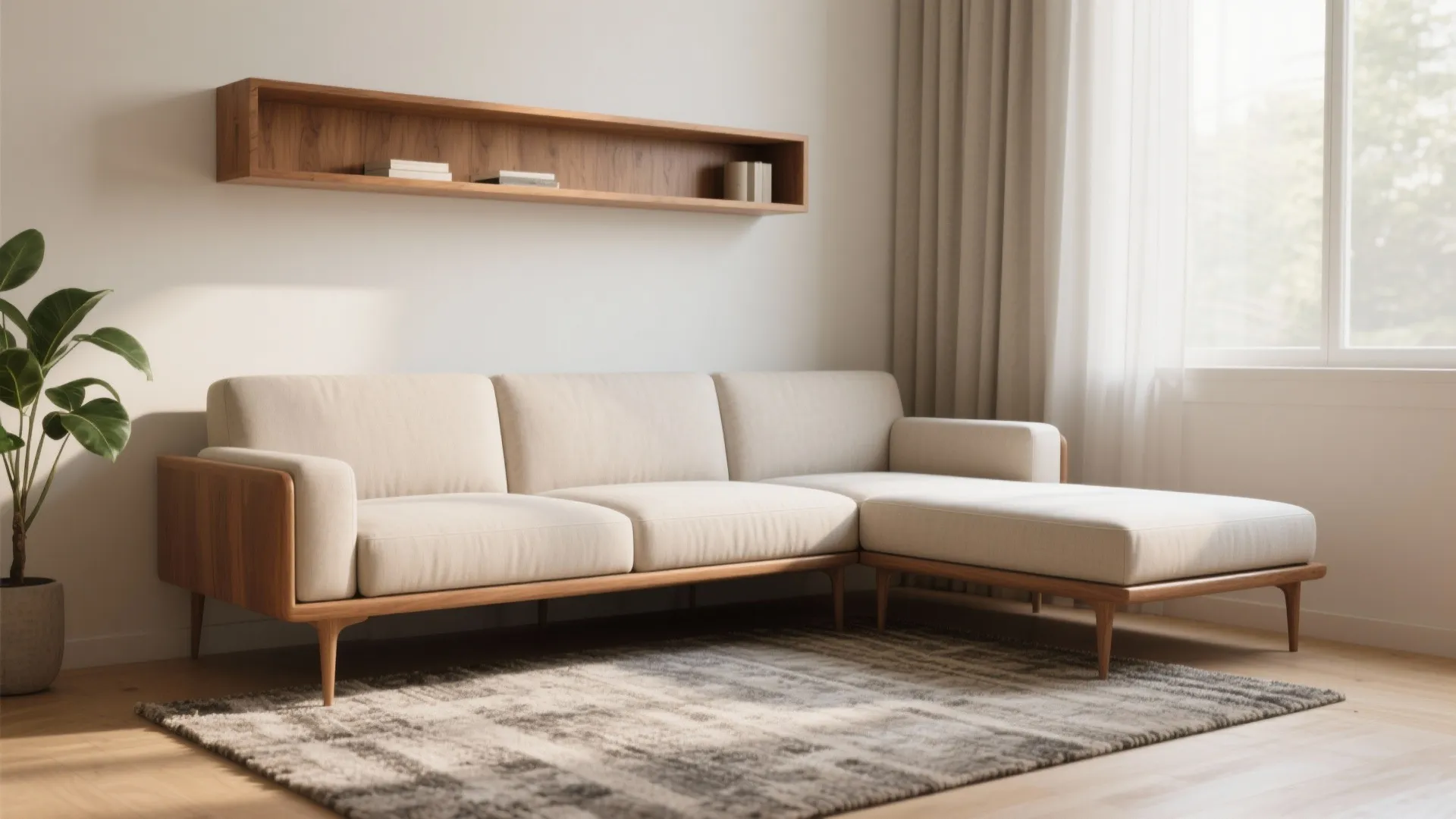 [Section: L-Shape with a Compact Sofa and Armless Settee]