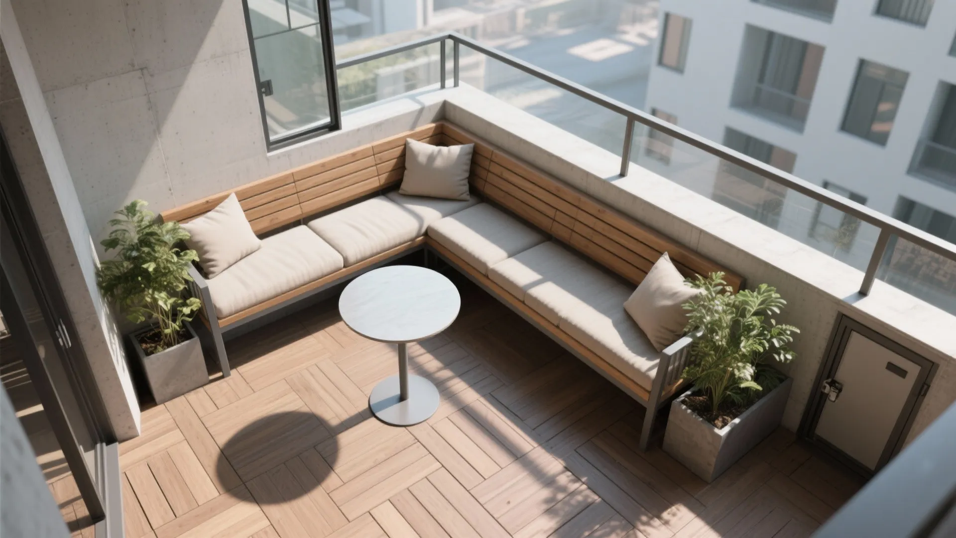 L-shaped balcony layout