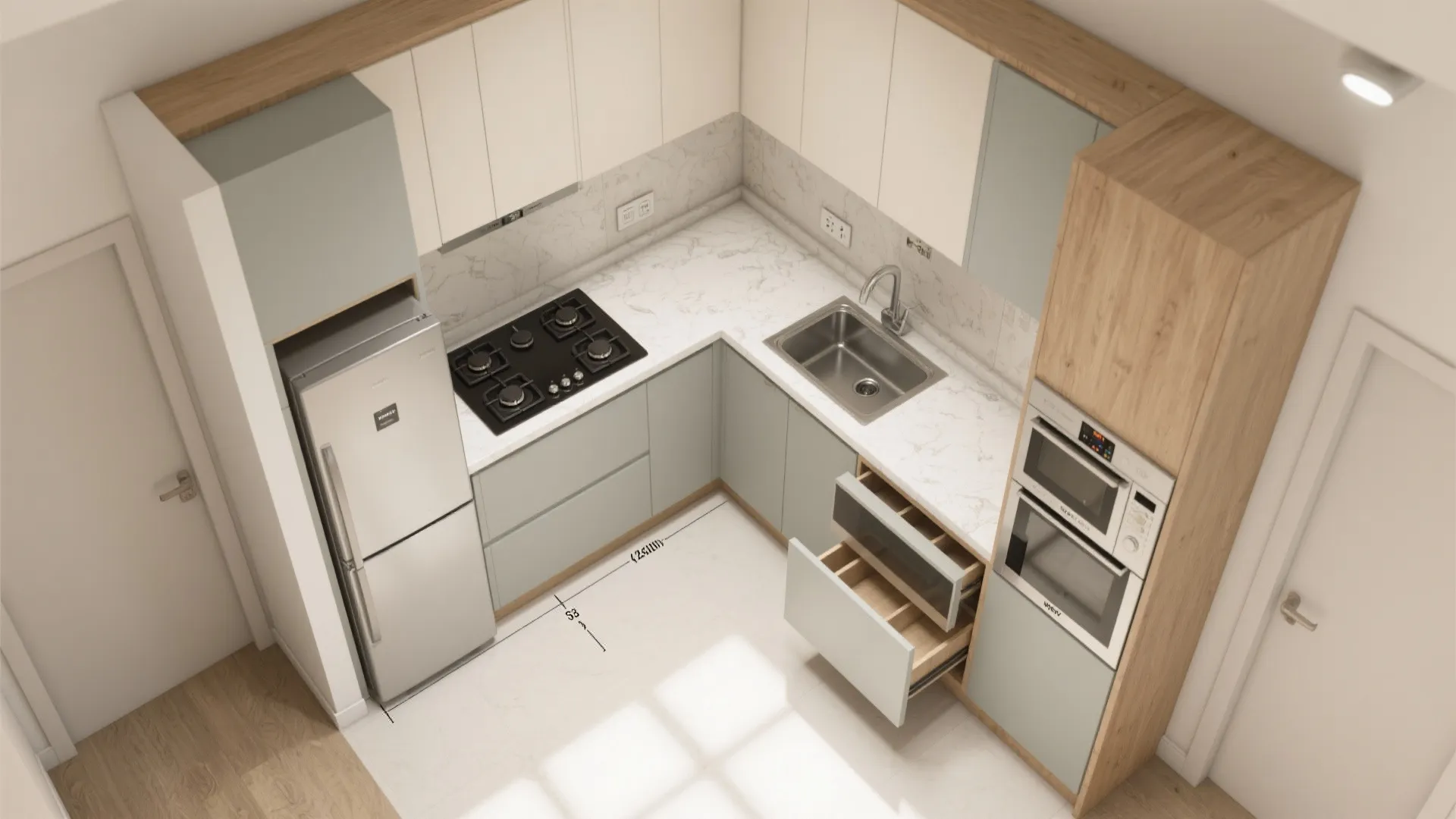 L-Shaped Micro Kitchen Layout