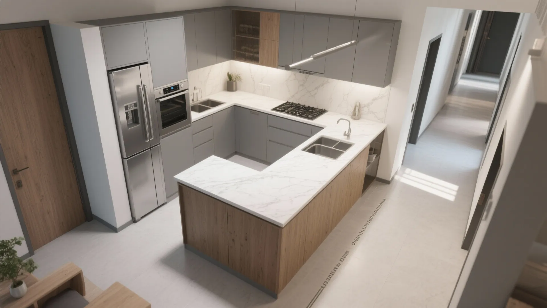 L-shaped layout that frees up circulation