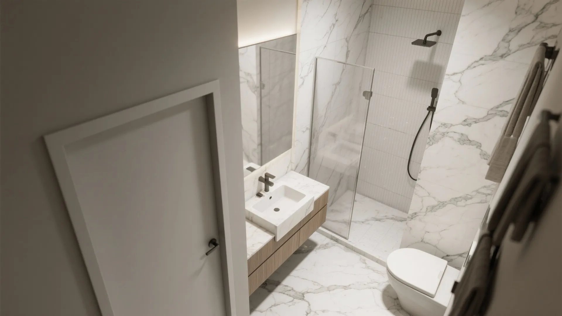 L-Shaped Vanity and Shower Arrangement