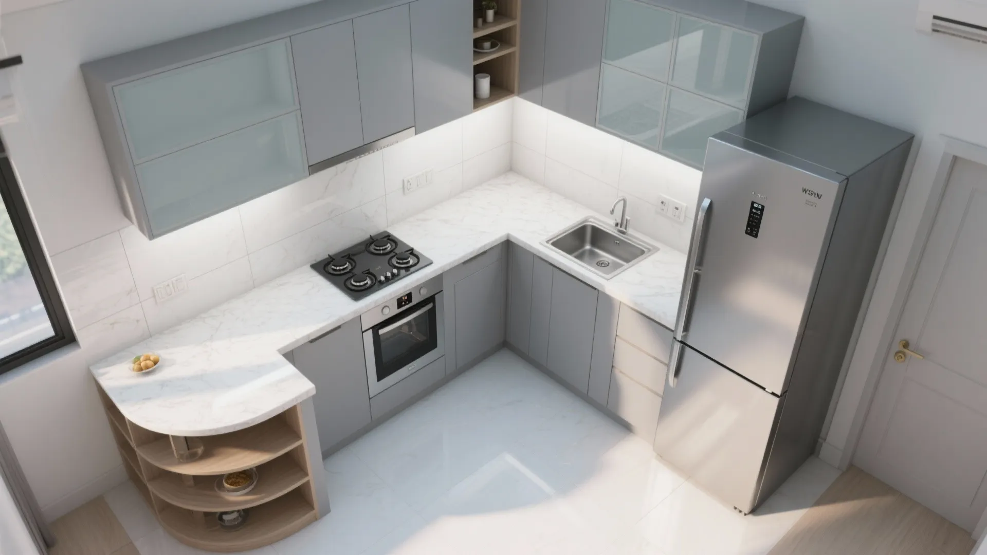 L-shaped layout for small kitchens