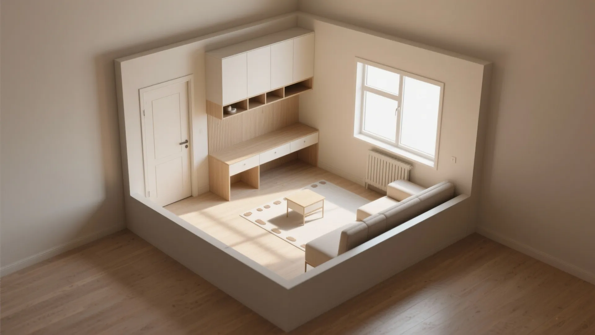 L-Shaped Fitted Furniture to Clear the Floor
