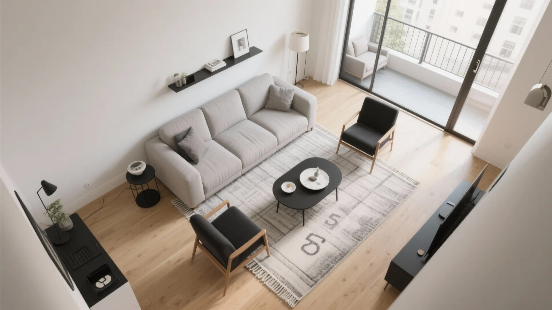 L-shaped seating that opens circulation