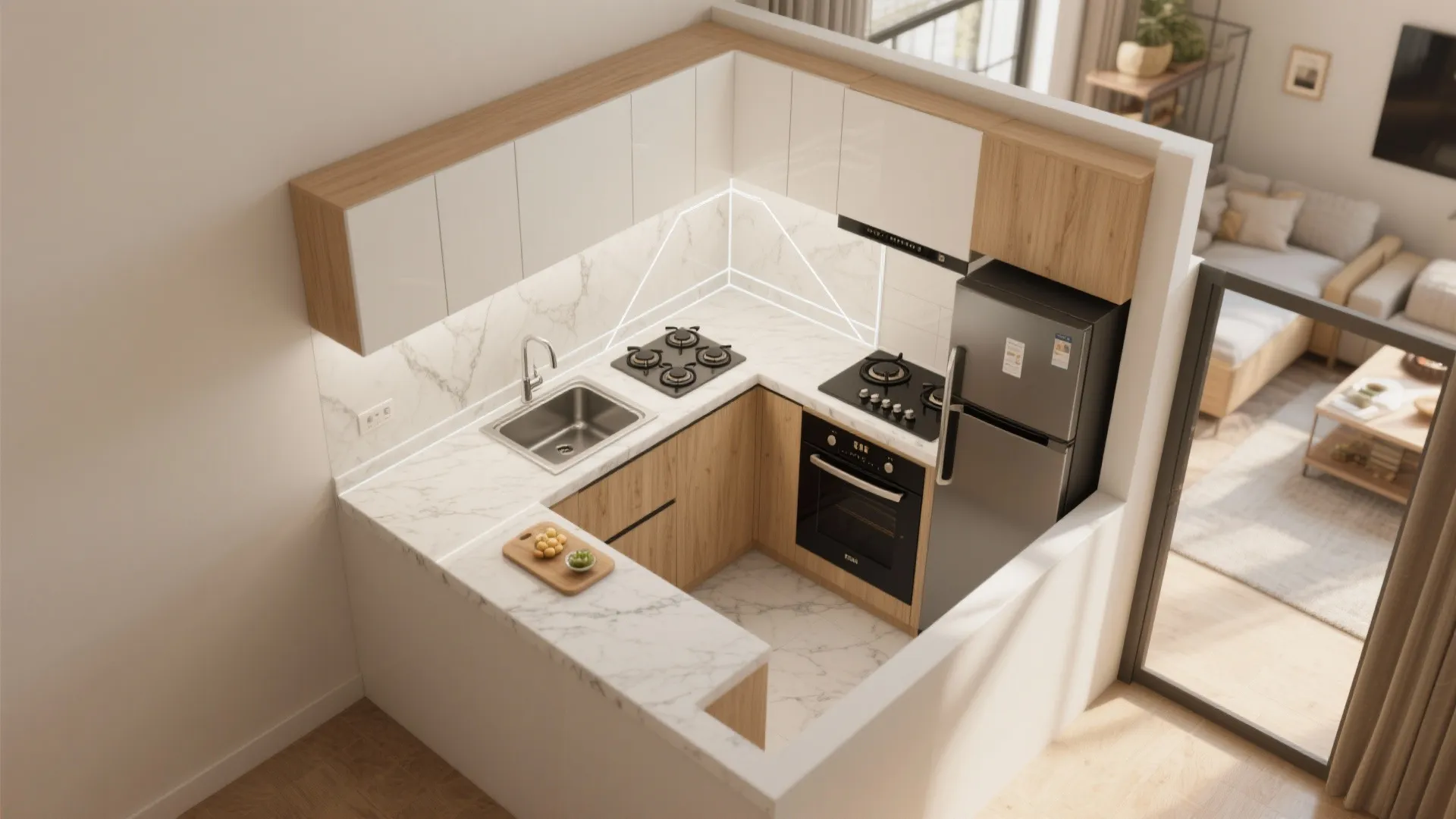 L-Shaped Micro-Kitchen That Doesn’t Feel Micro