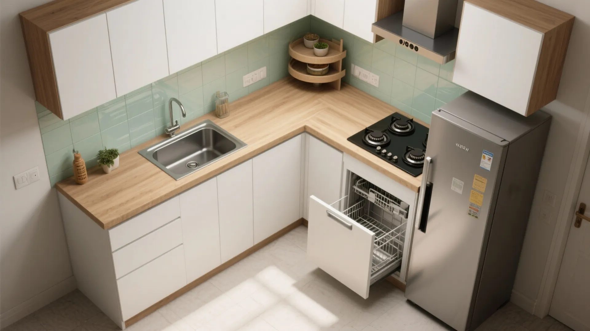 L-shaped micro-kitchen layout