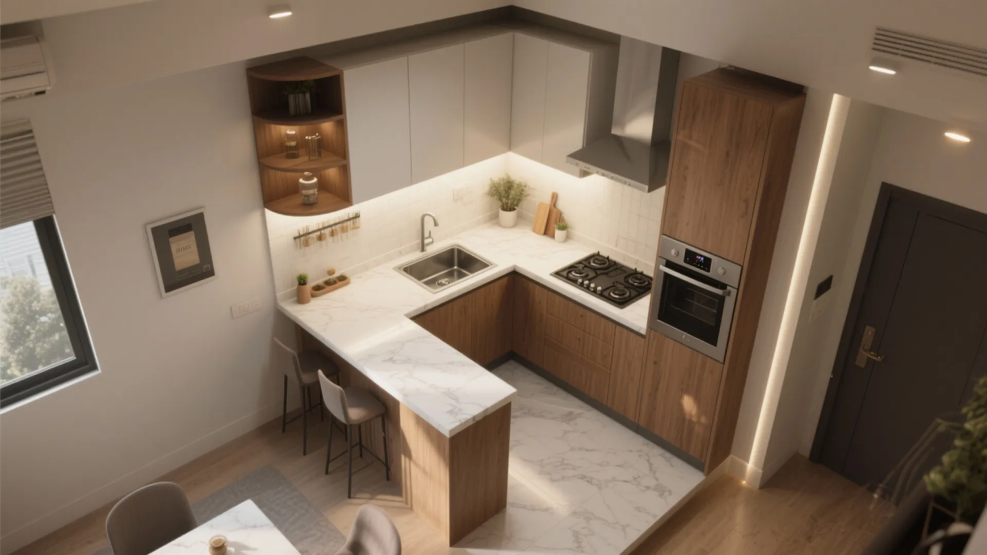 L-shaped kitchen layout to unlock precious countertop space