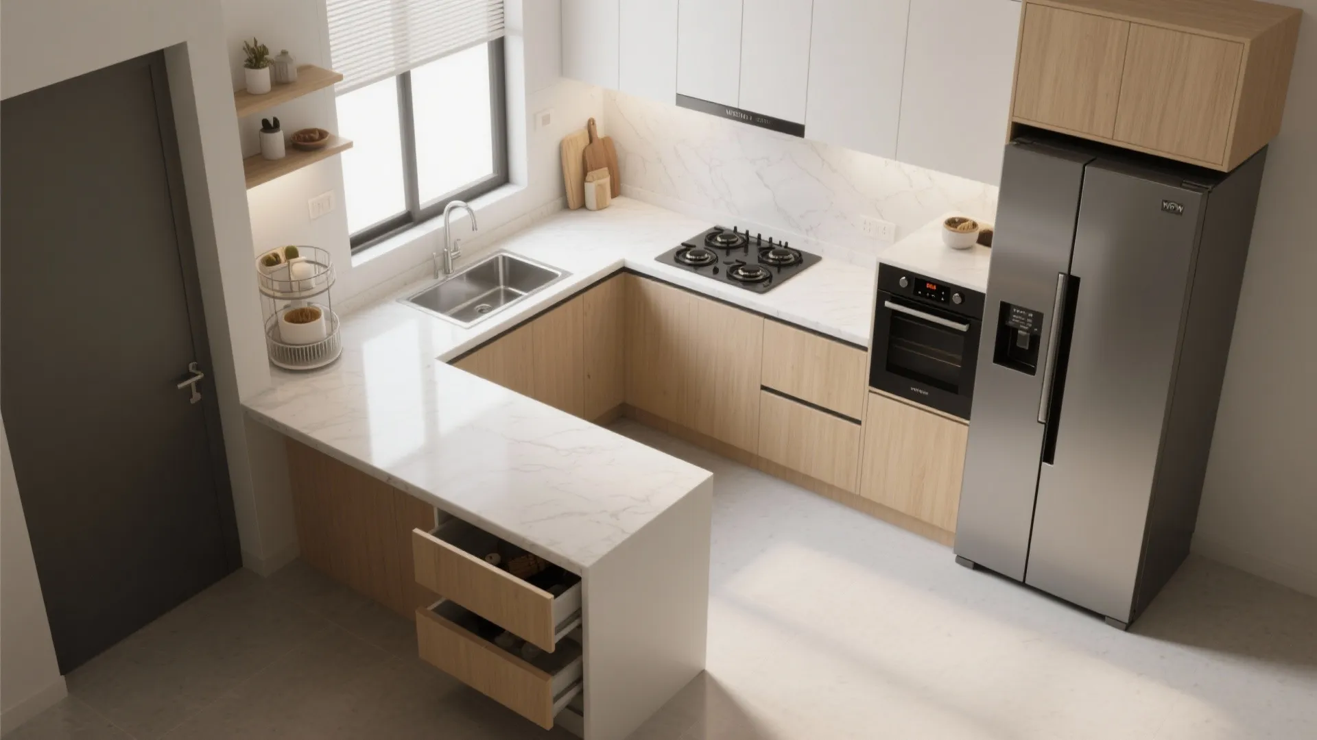 Compact L-Shaped Kitchen Layout