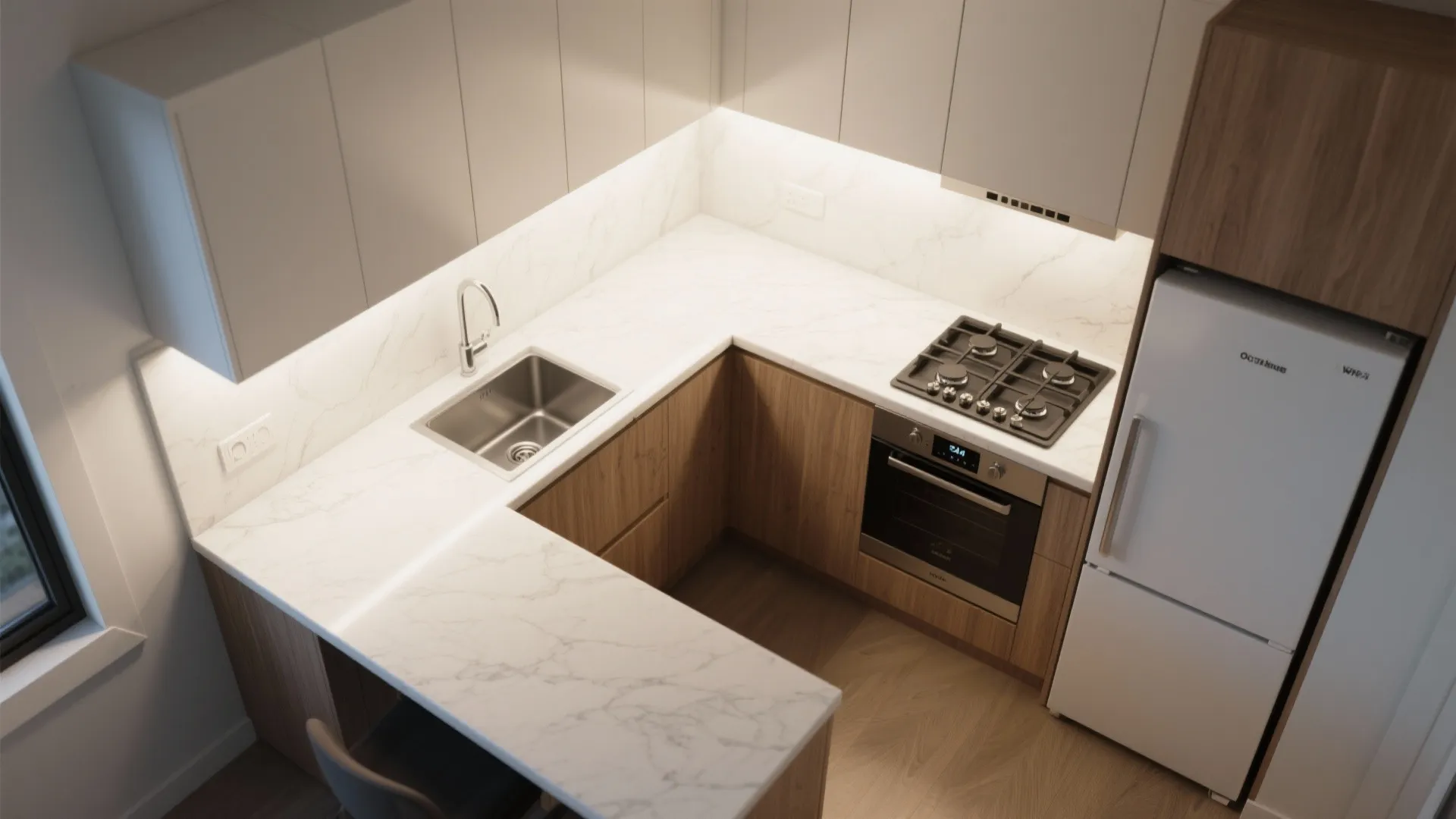 L-Shaped Micro-Kitchen: Effortless Flow and Counter Space