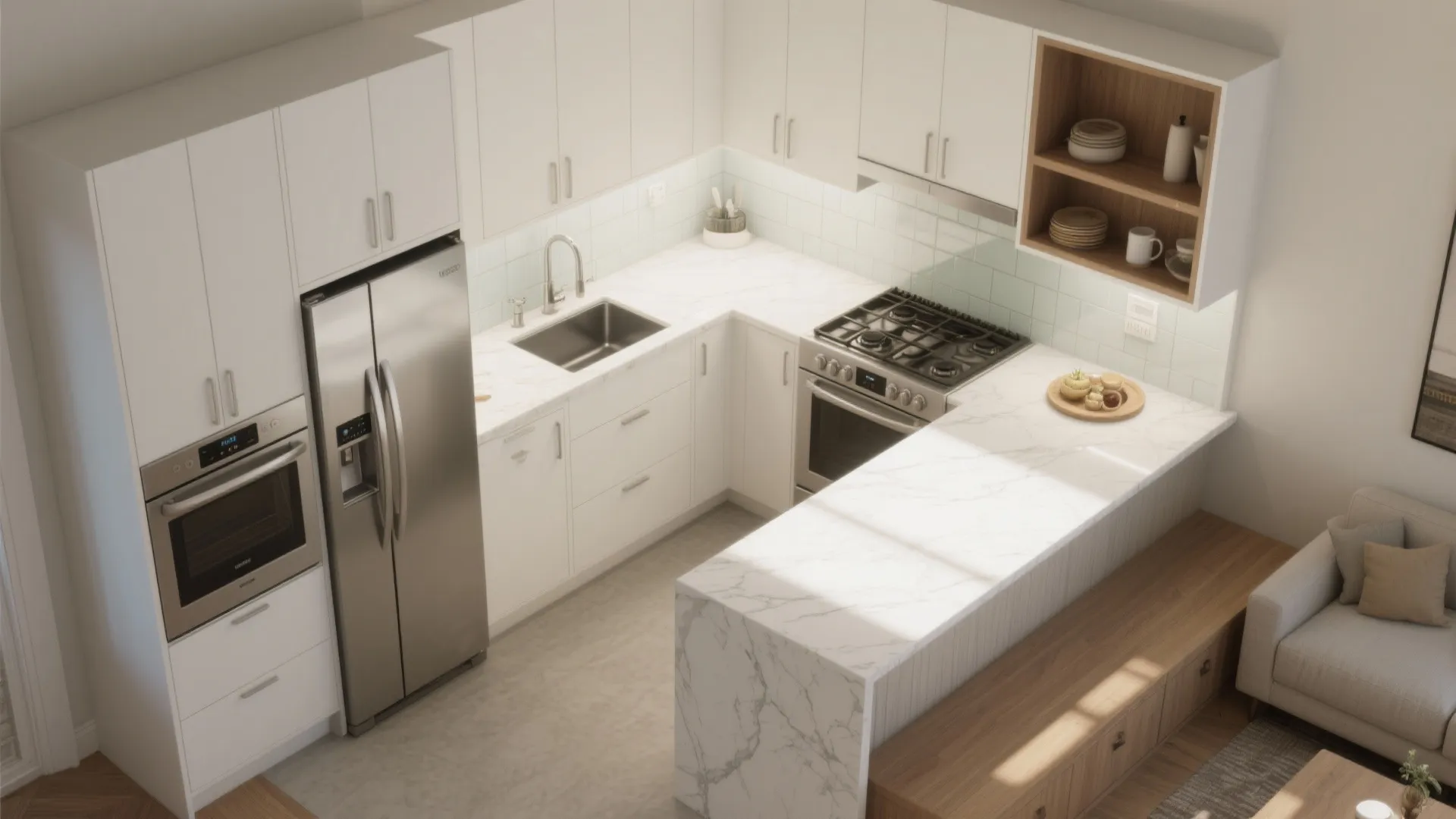 L-shaped small kitchen layout