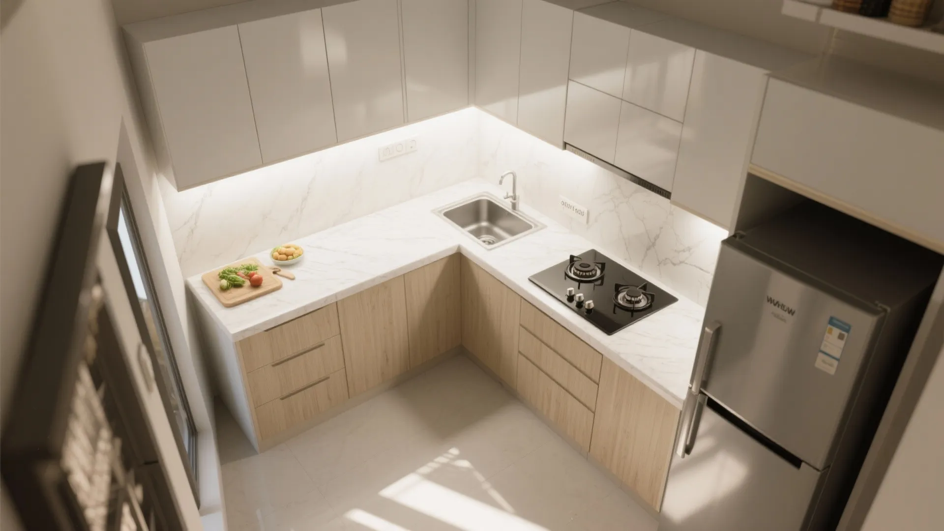 L-Shaped Tiny Kitchen Layout That Works Hard