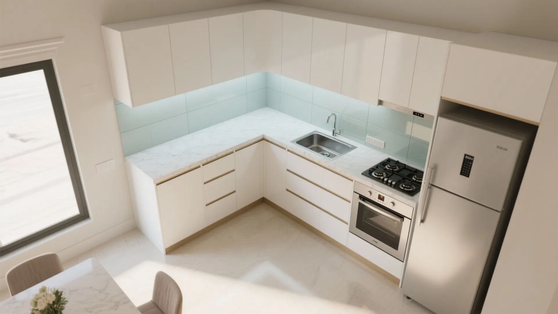 L-shaped kitchen layout that works hard