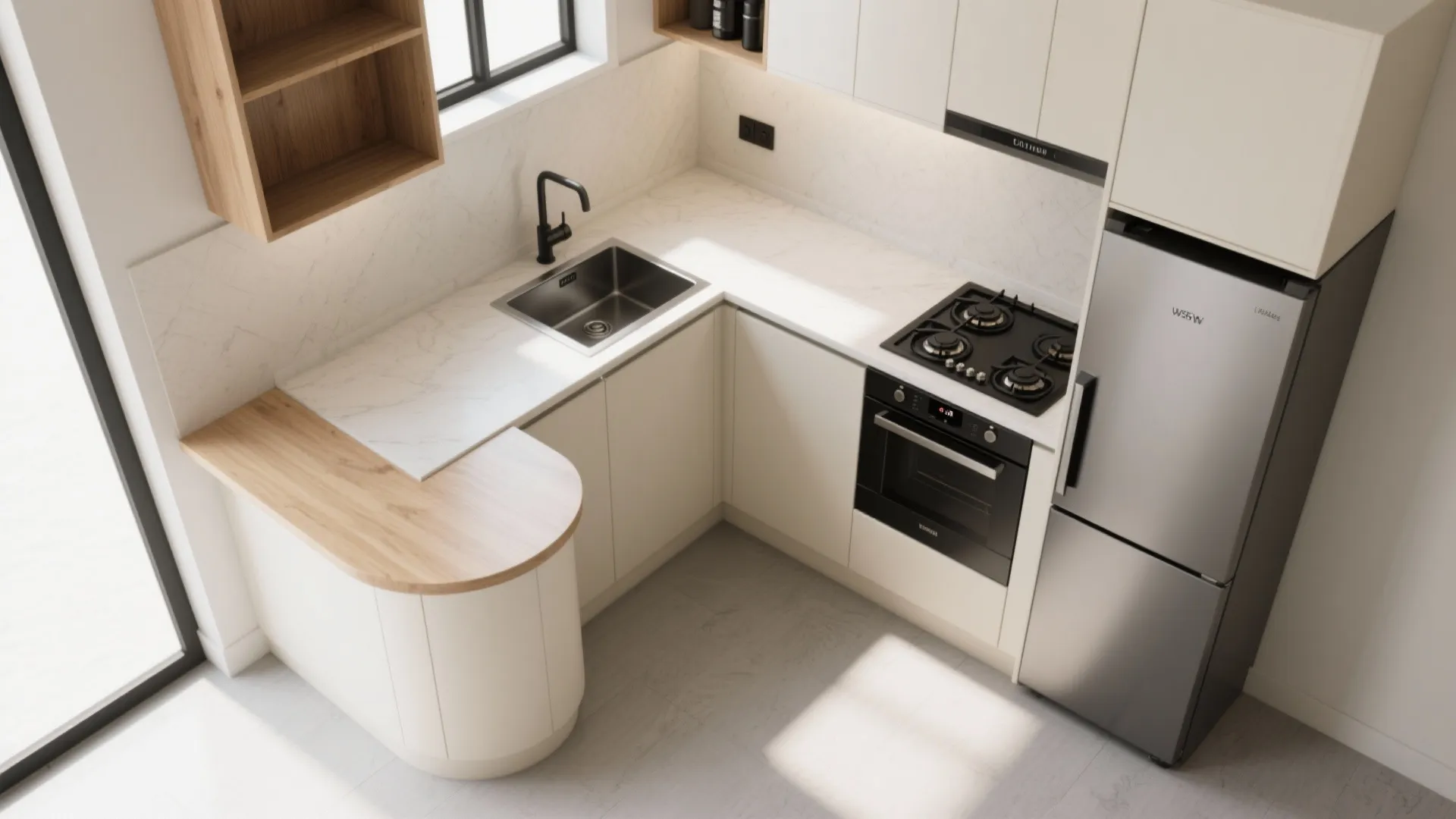 L-Shaped Small Kitchen Layouts for 1 BHKs