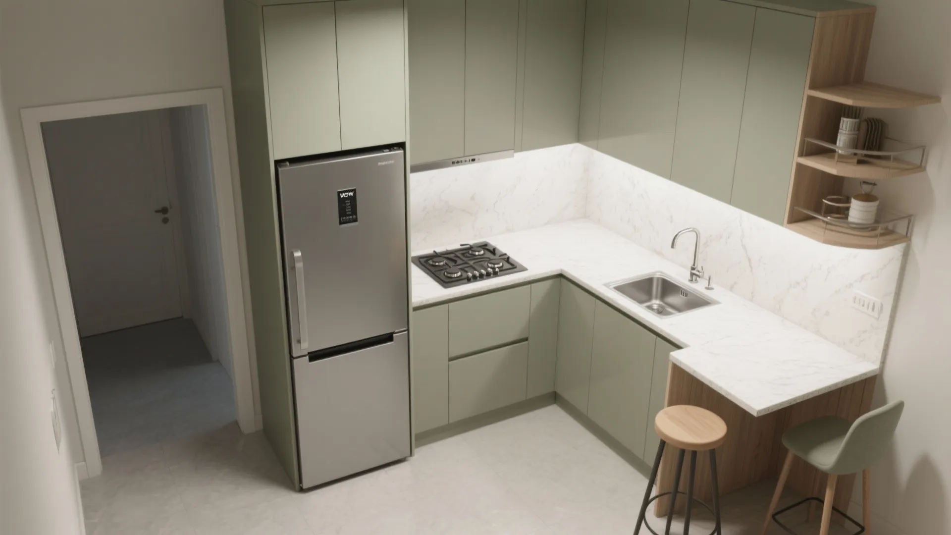 L-shaped small kitchen layout