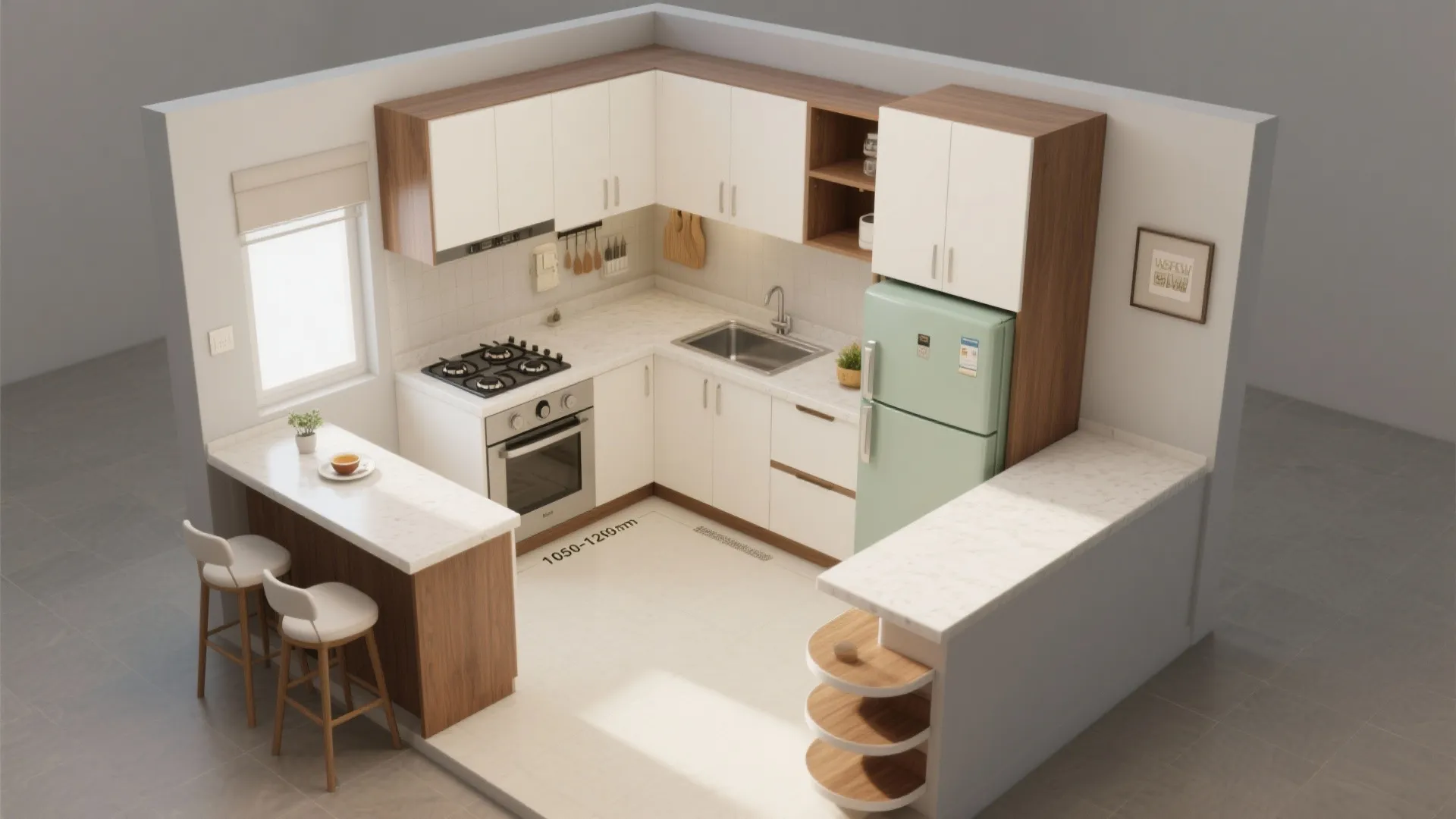 L-shaped micro kitchen layout
