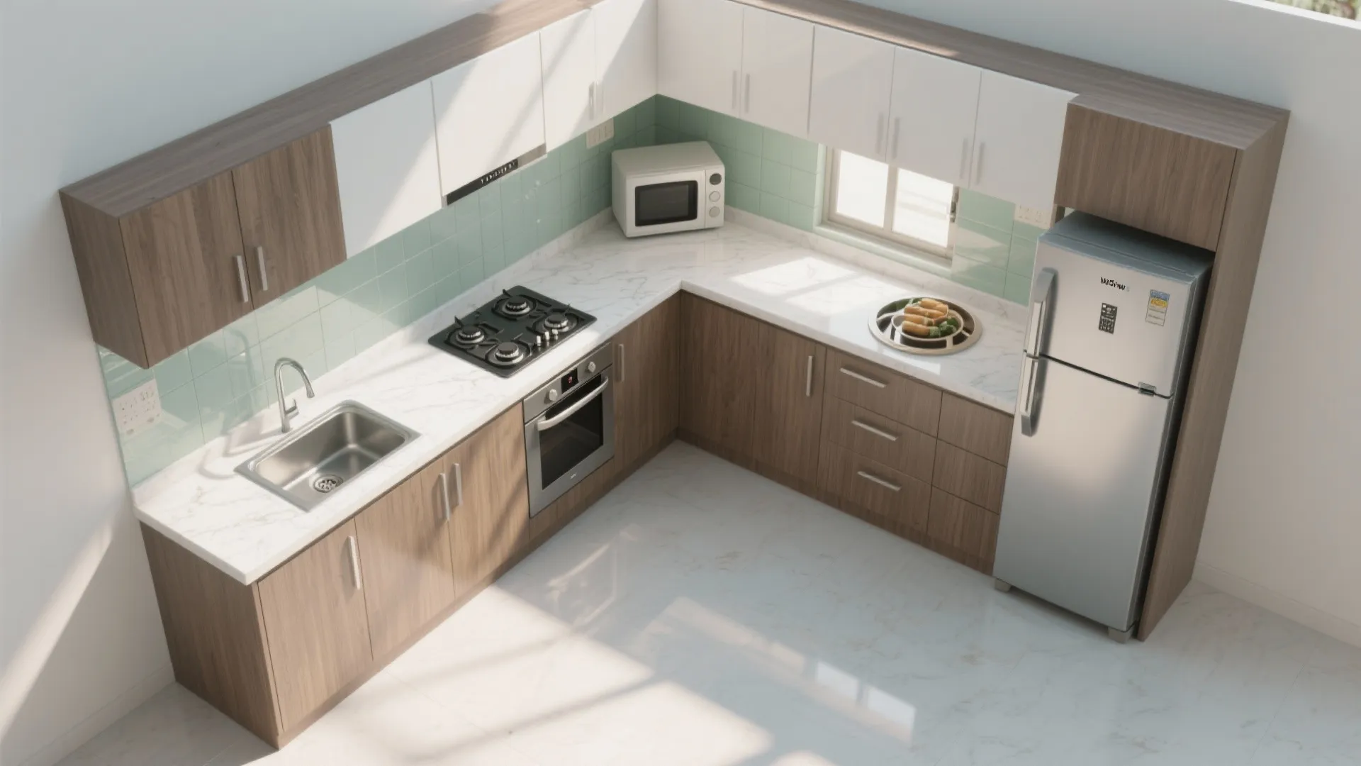 L-shaped layout in compact kitchens
