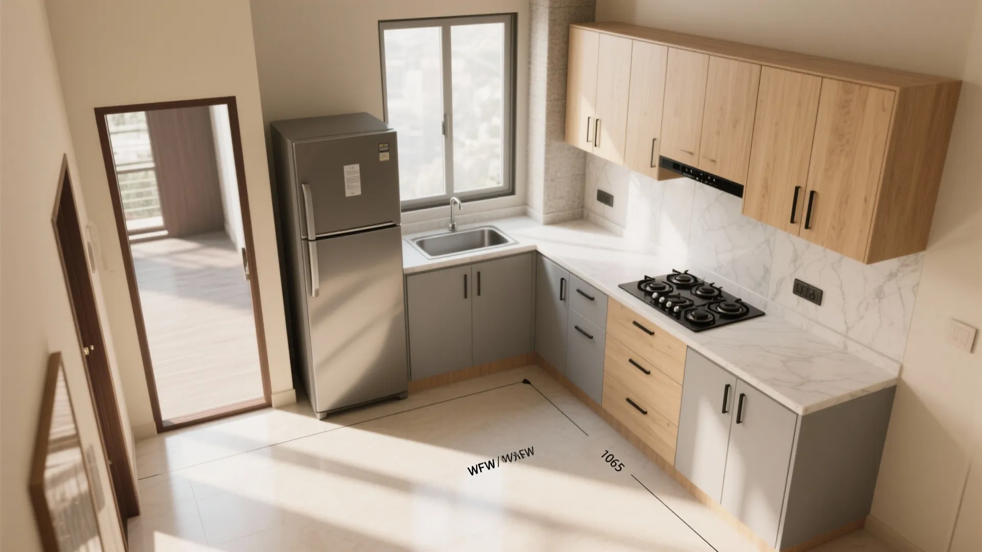 L-Shaped Layout That Respects the Work Triangle