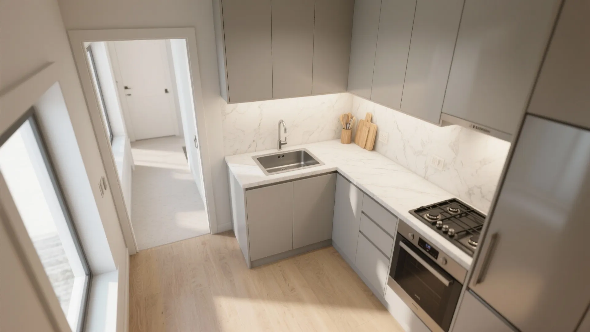 L-shaped layout that rescues tiny kitchens