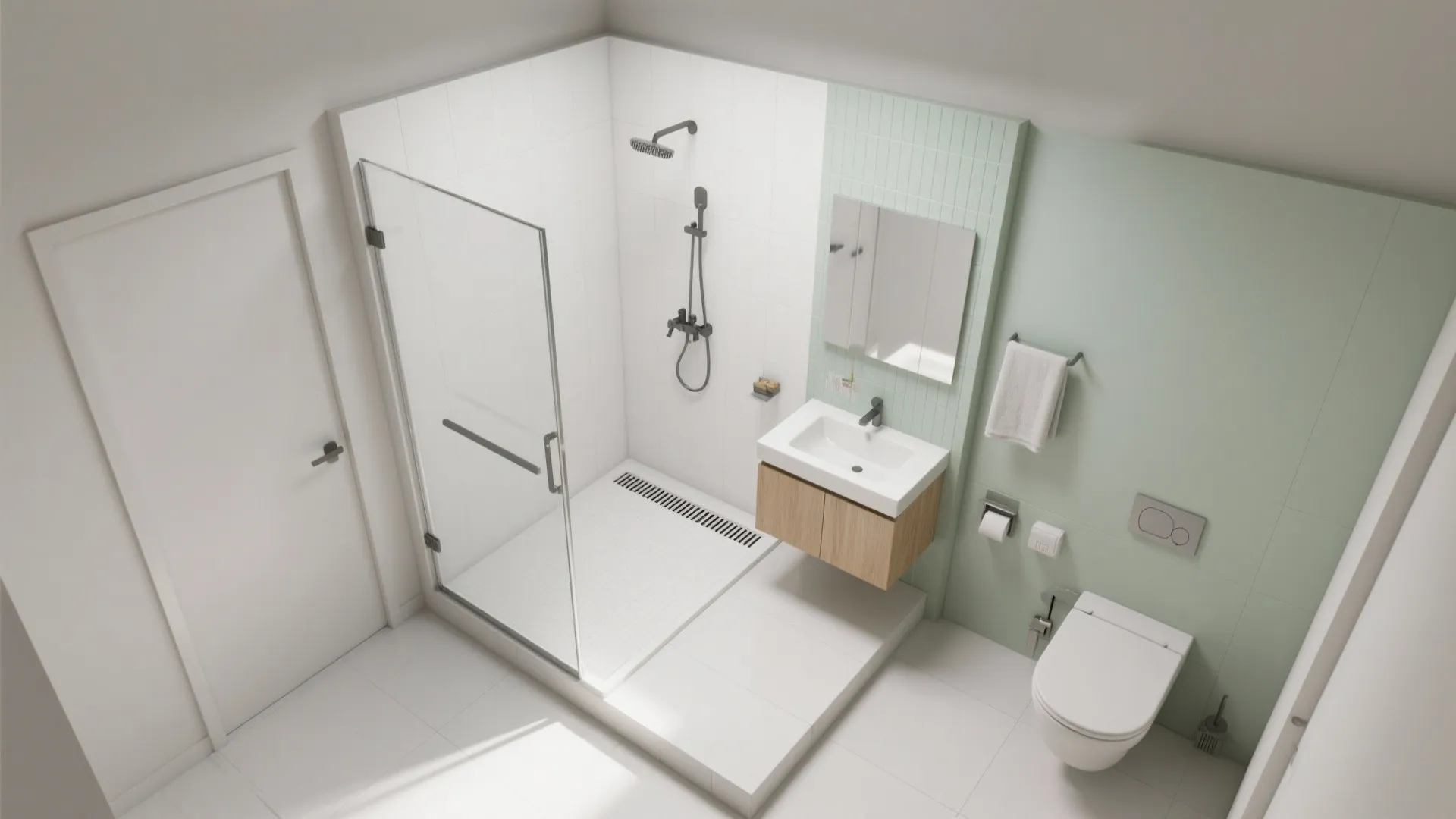 L-shaped micro-bathroom zoning