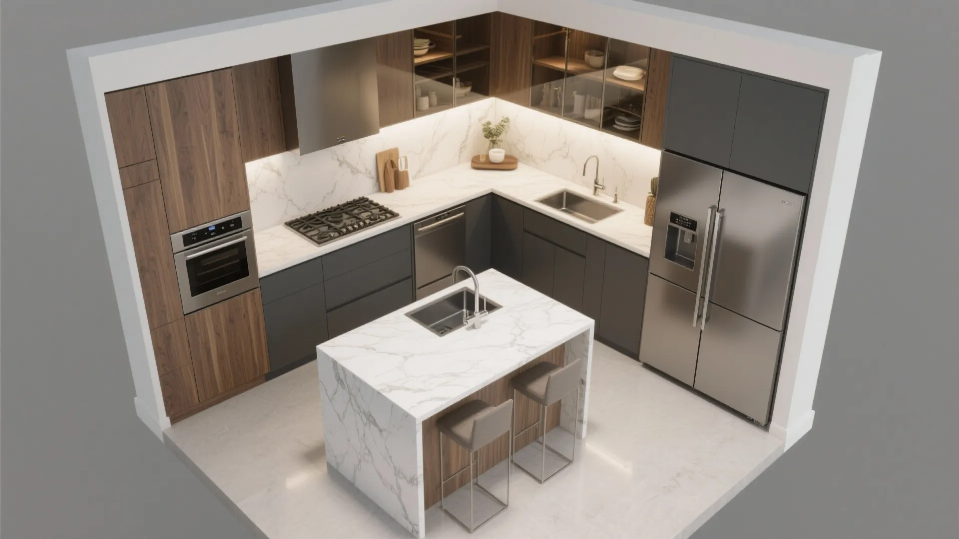 An L-Shaped Compact Chef’s Kitchen with a Lean Island
