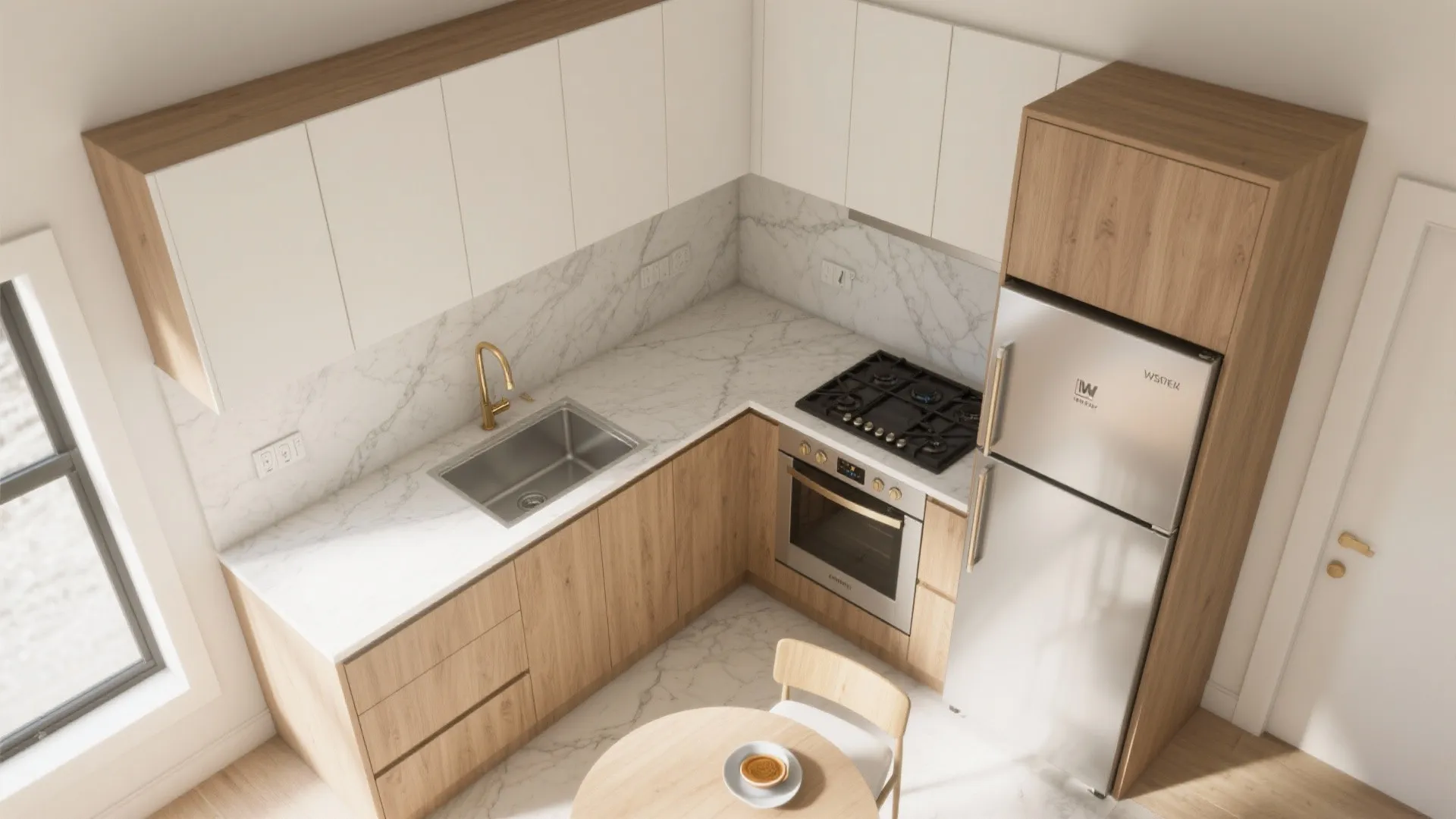 Compact L-shaped layout to maximize counter space